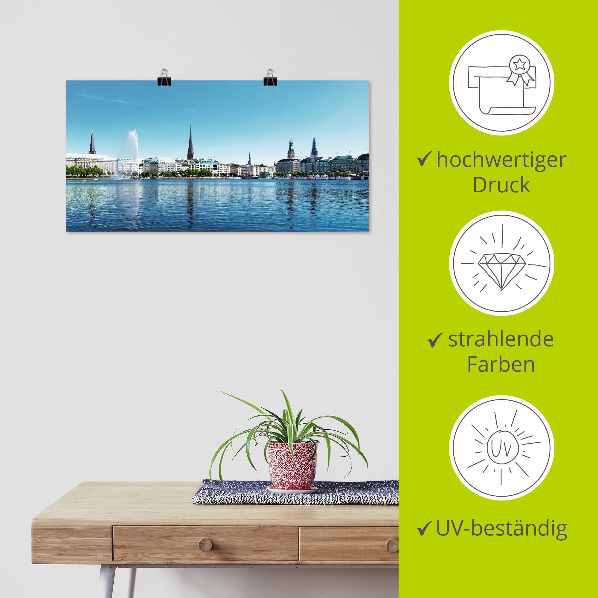 Artland Wandbild »Hamburg Alsterpanorama«, Deutschland, (1 St.), als Leinwandbild, Poster in verschied. Größen