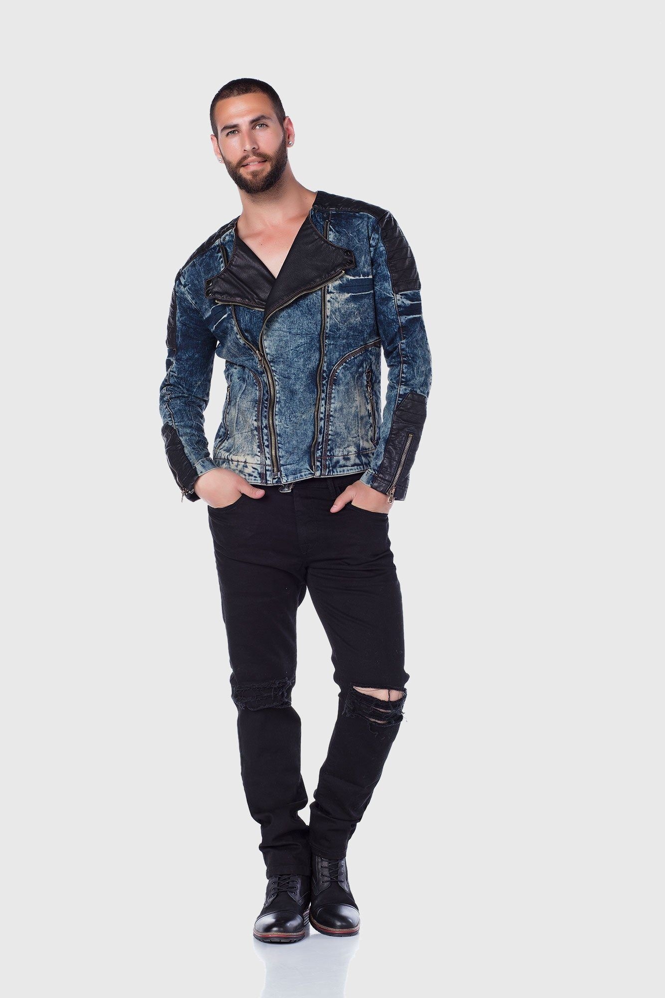 Cipo & Baxx Jeansjacke »Jacke«, ohne Kapuze, mit asymetrischen Kragen und Reißverschluss