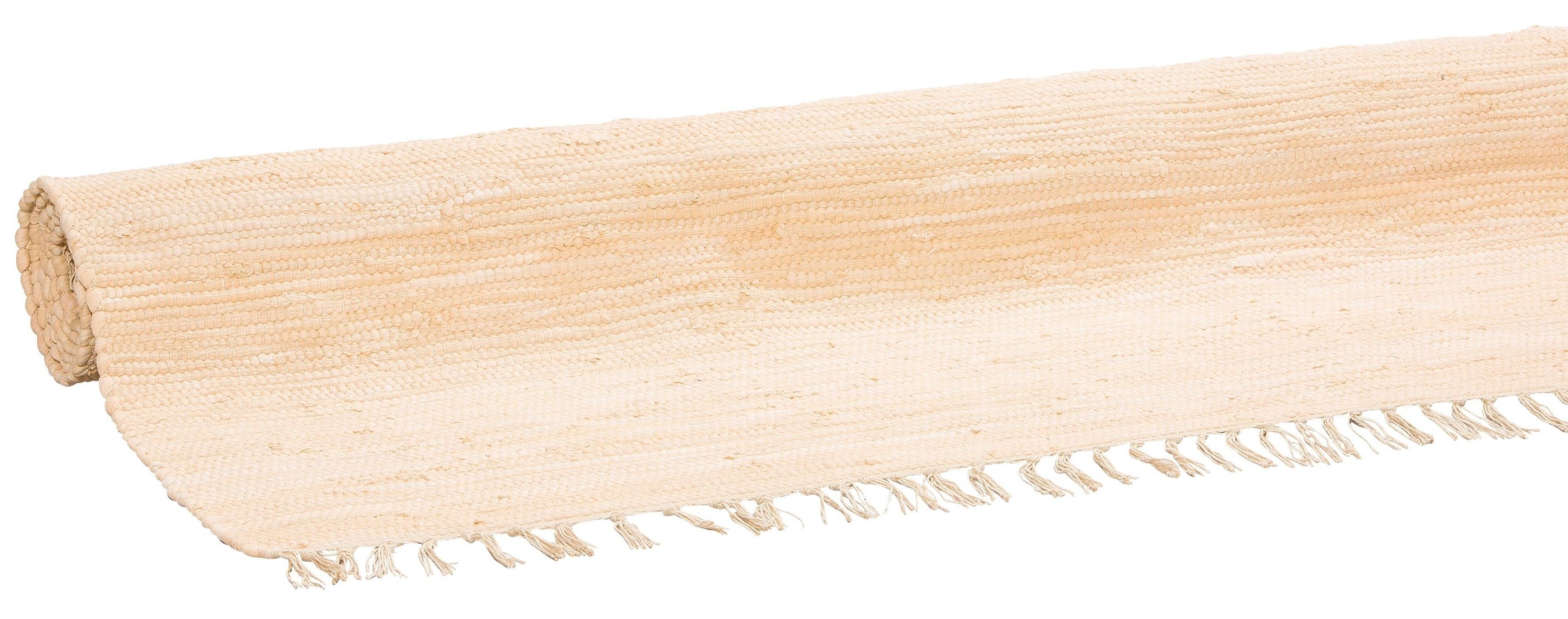 Teppich OTTO HOME "Paul" Gr. 2, beige (natur), B:70cm H:5mm L:140cm, Baumwolle, Teppiche, Teppich, Wendeteppich, Uni, handgewebt, mit Fransen, reine Baumwolle, Läufer 2