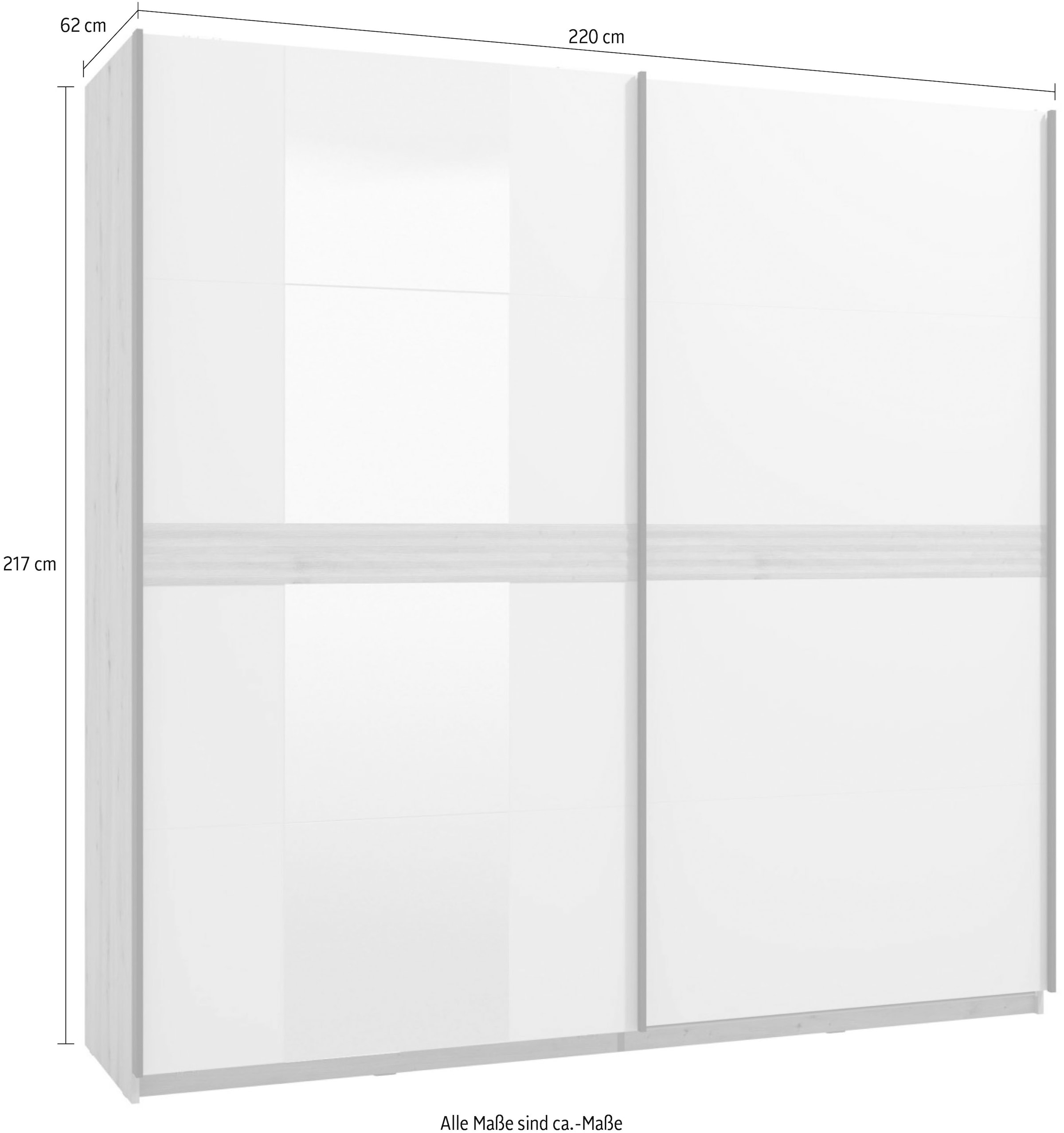 INOSIGN Schwebetürenschrank »Modena, Breite 220 cm, FSC-zertifiziert, Trendfarbe cashmere«, Schlafzimmerschrank mit Spiegel, mit verschiedenen Innenausstattungen