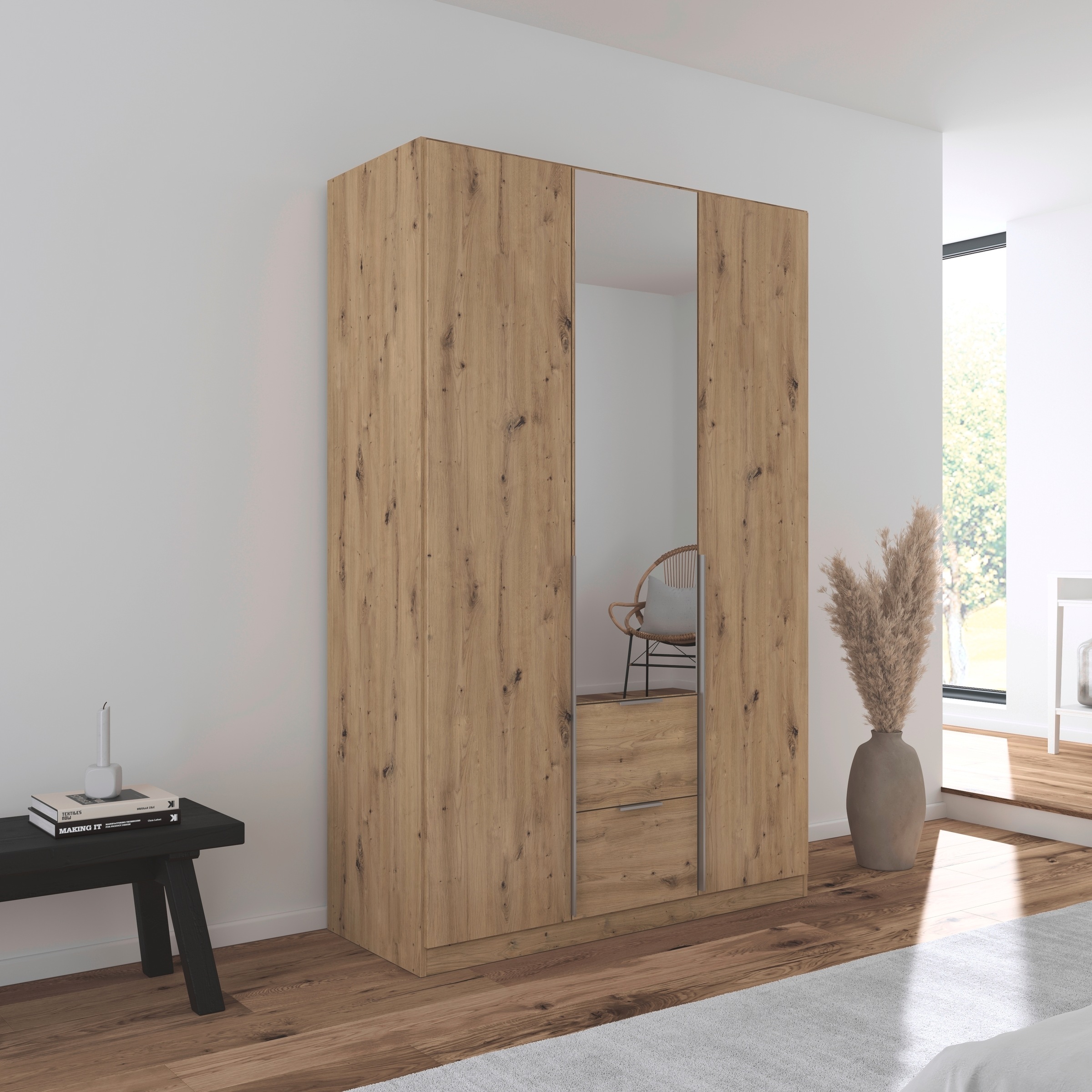 rauch Drehtürenschrank »Kleiderschrank Schrank Garderobe AGORDO mit Dekor- oder Hochglanzfront«, (in zwei Griff-Farben mit Dekor- oder Hochglanzfront), mit Außenschubkästen, in 6 Breiten und 2 Höhen MADE IN GERMANY