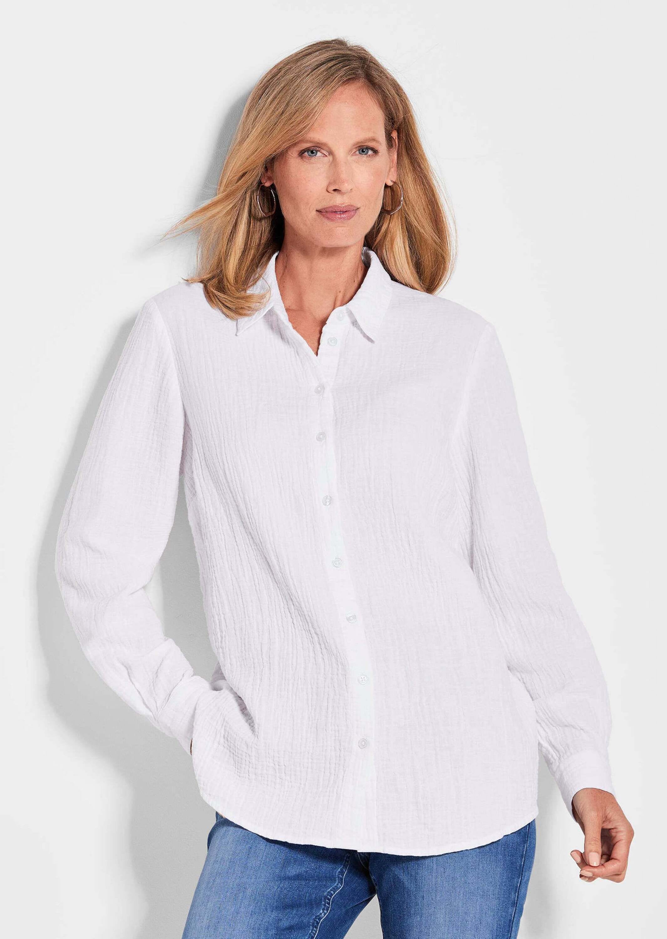 GOLDNER Hemdbluse »Verlängerte Langarm Musselin-Bluse«