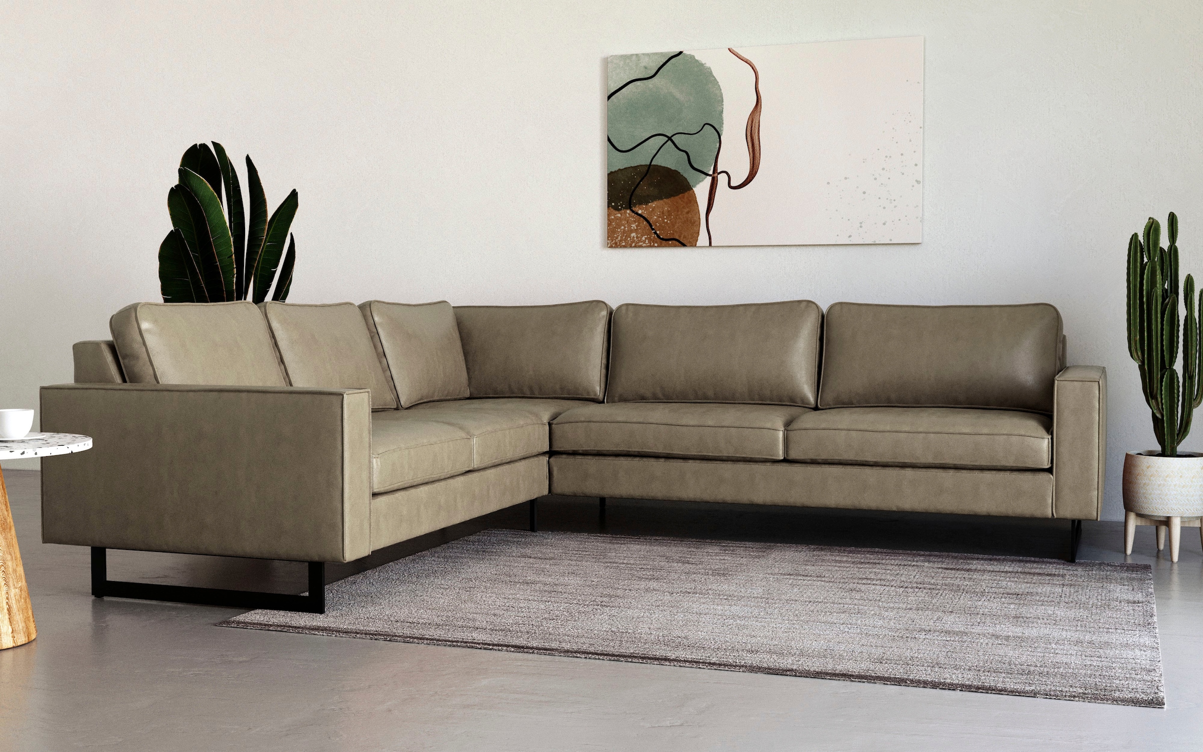 Places of Style Ecksofa »Pinto, XXL, 250/290 cm, langer Schenkel, Ottomane«, Cord, Chenille, Lederoptik, mit Keder, Metallfüße, Wellenunterfederung