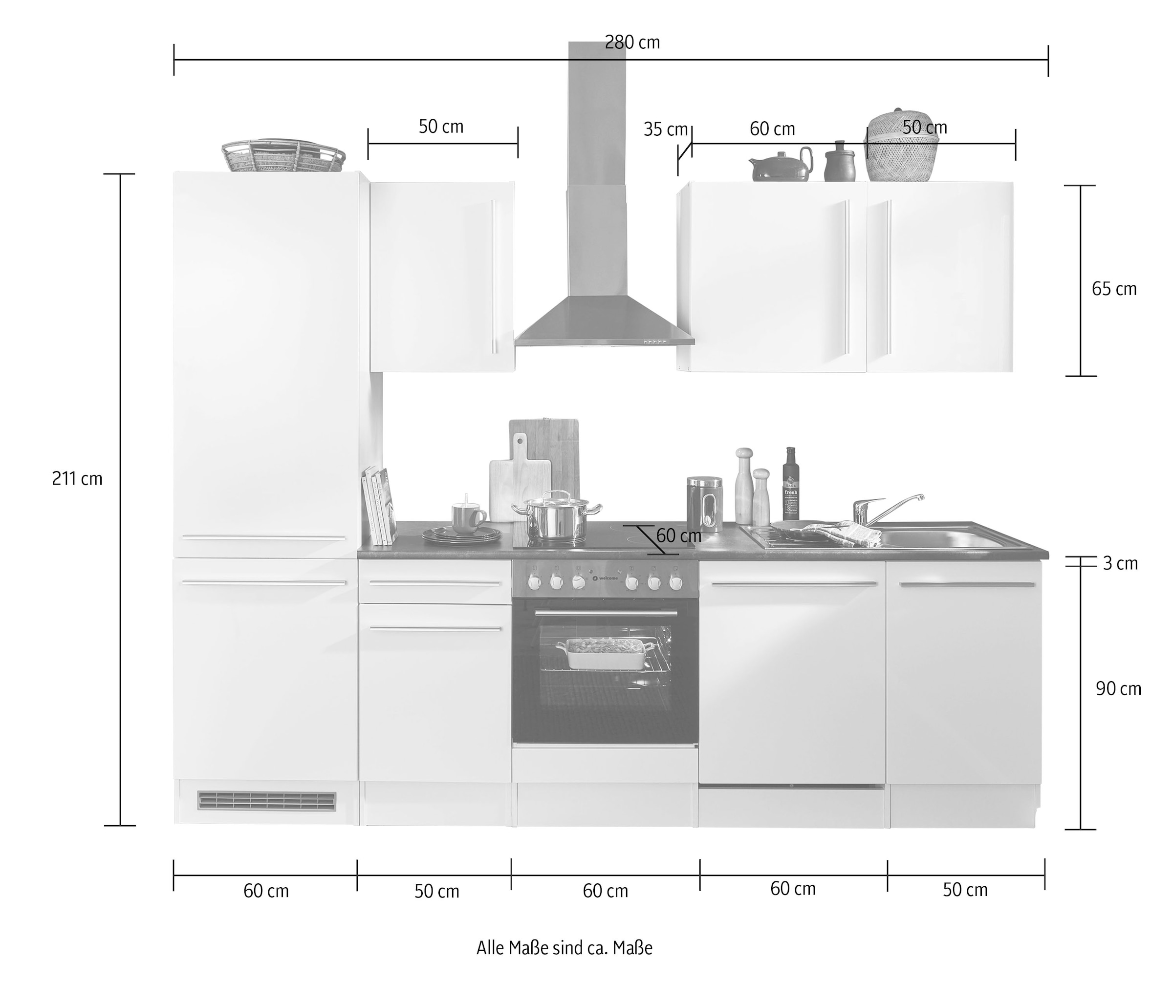 BASIC by Balculina Küchenzeile »Jazz«, Breite 280 cm, wahlweise mit E- Geräten bestellen | BAUR