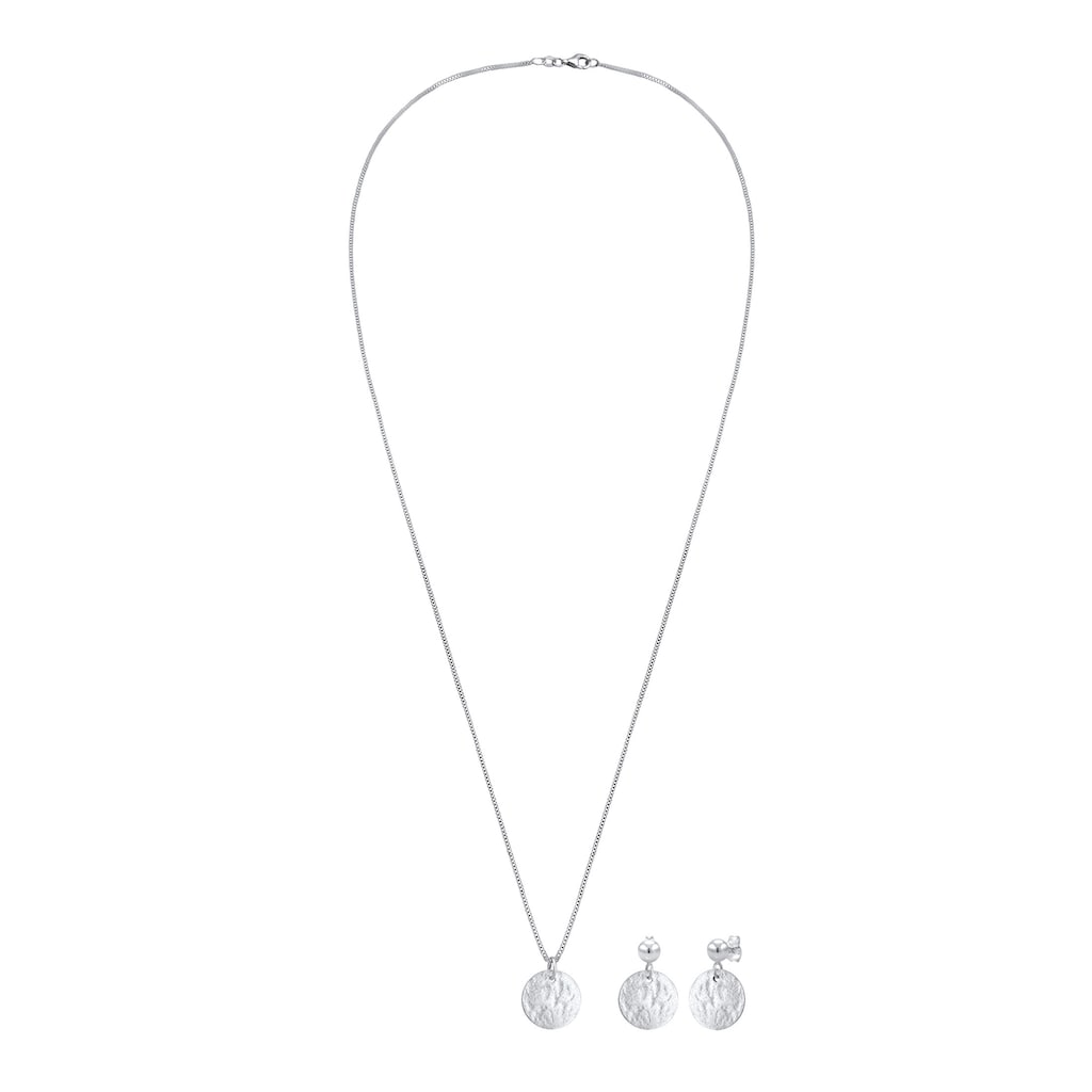 Elli Schmuckset »Plättchen Organic Kette Ohrhänger 925 Silber«