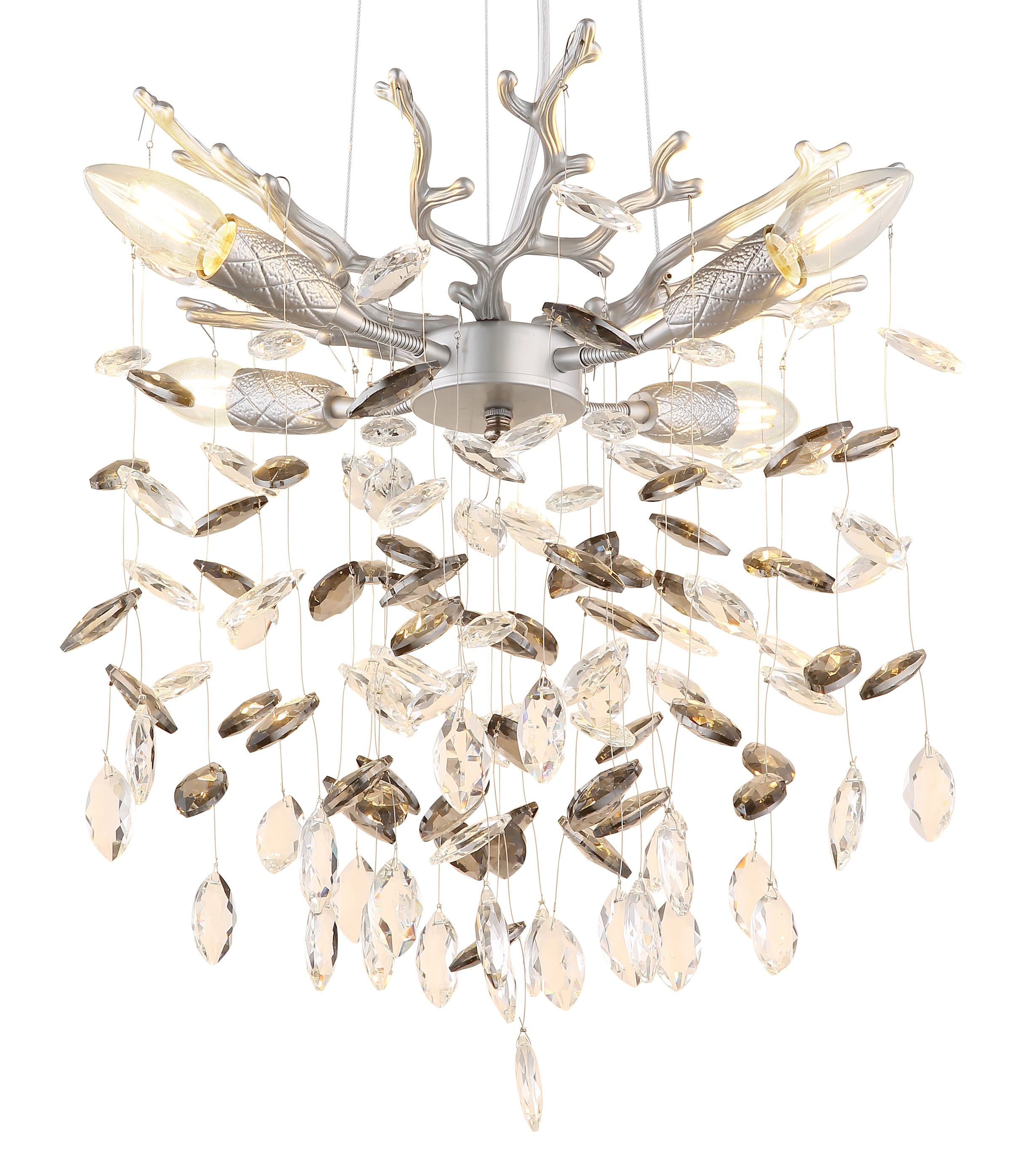 GLOBO LIGHTING Hängeleuchte »QUEENA« E14 1 Stk. Silberfarbener Luster mit rauchfarbenen Glaskristallen