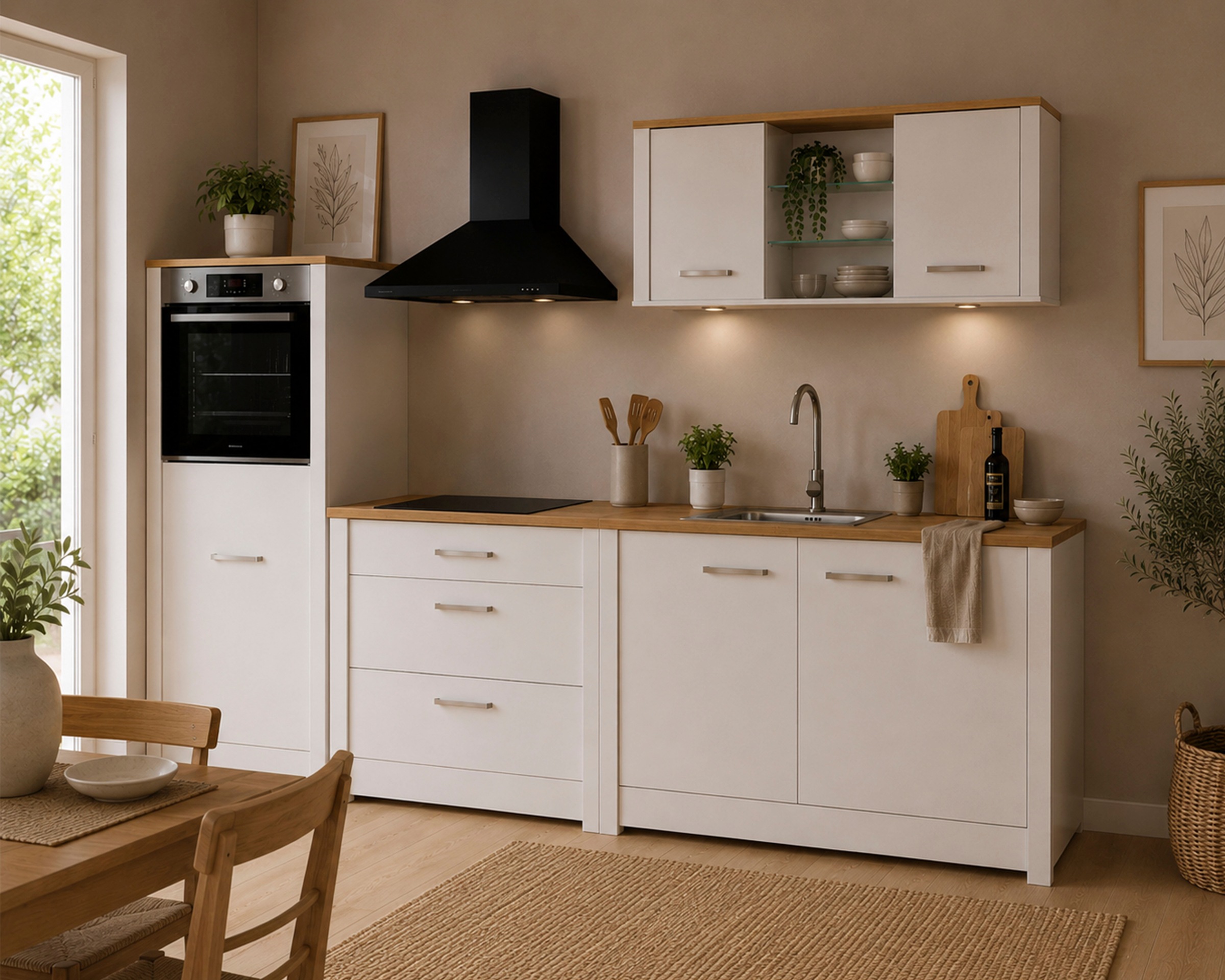 Inter Link Küchenzeile »Pienza, Einbauküche, Küchenblock, Küchenmodul, Kompaktküche« Ohne E-Geräte für Spülmaschine Kochfeld Backofen Kühlschrank B: 300 cm