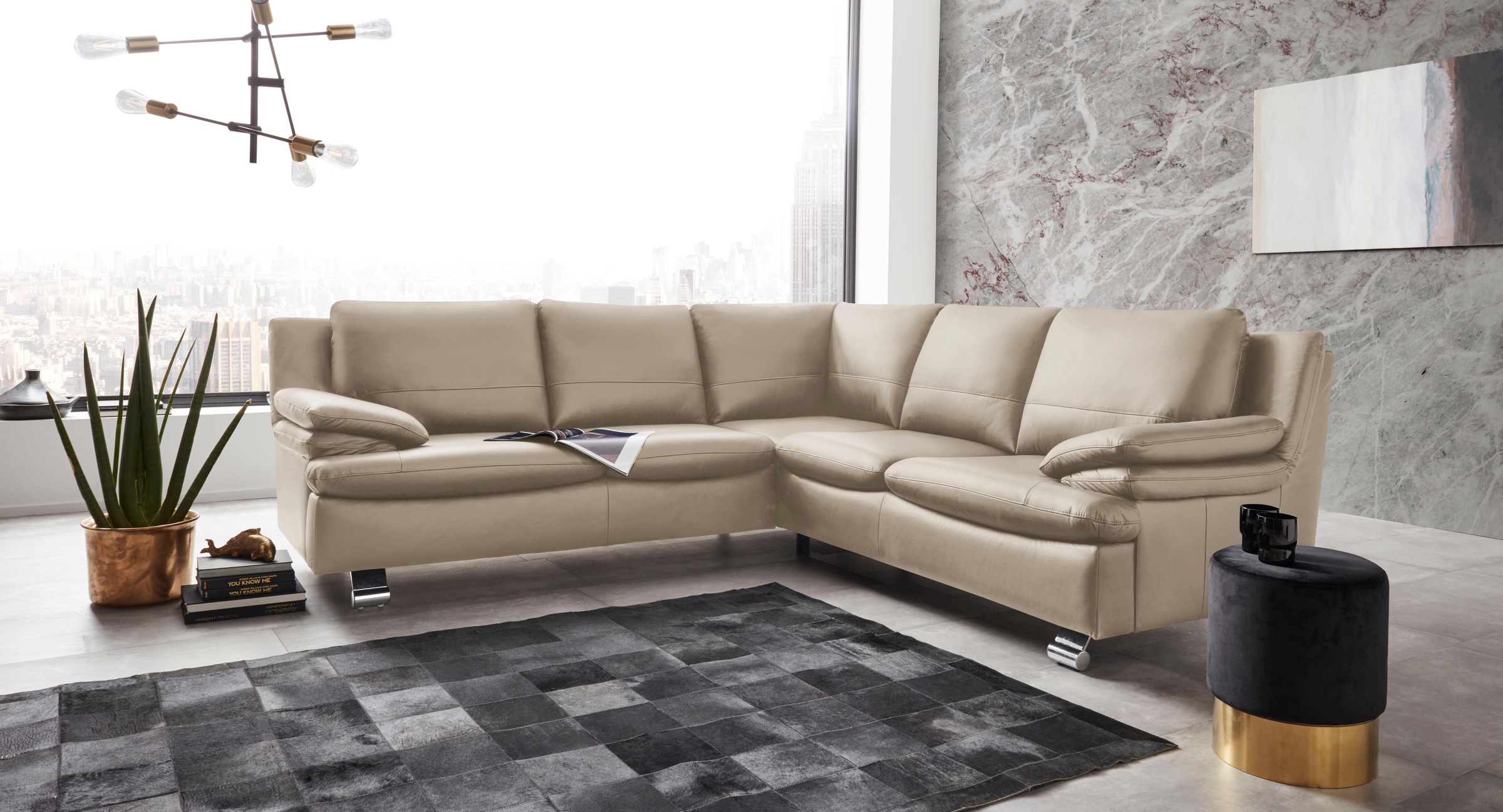 PLACES OF STYLE Ecksofa Dover335, gleichschenklig, in Echtleder