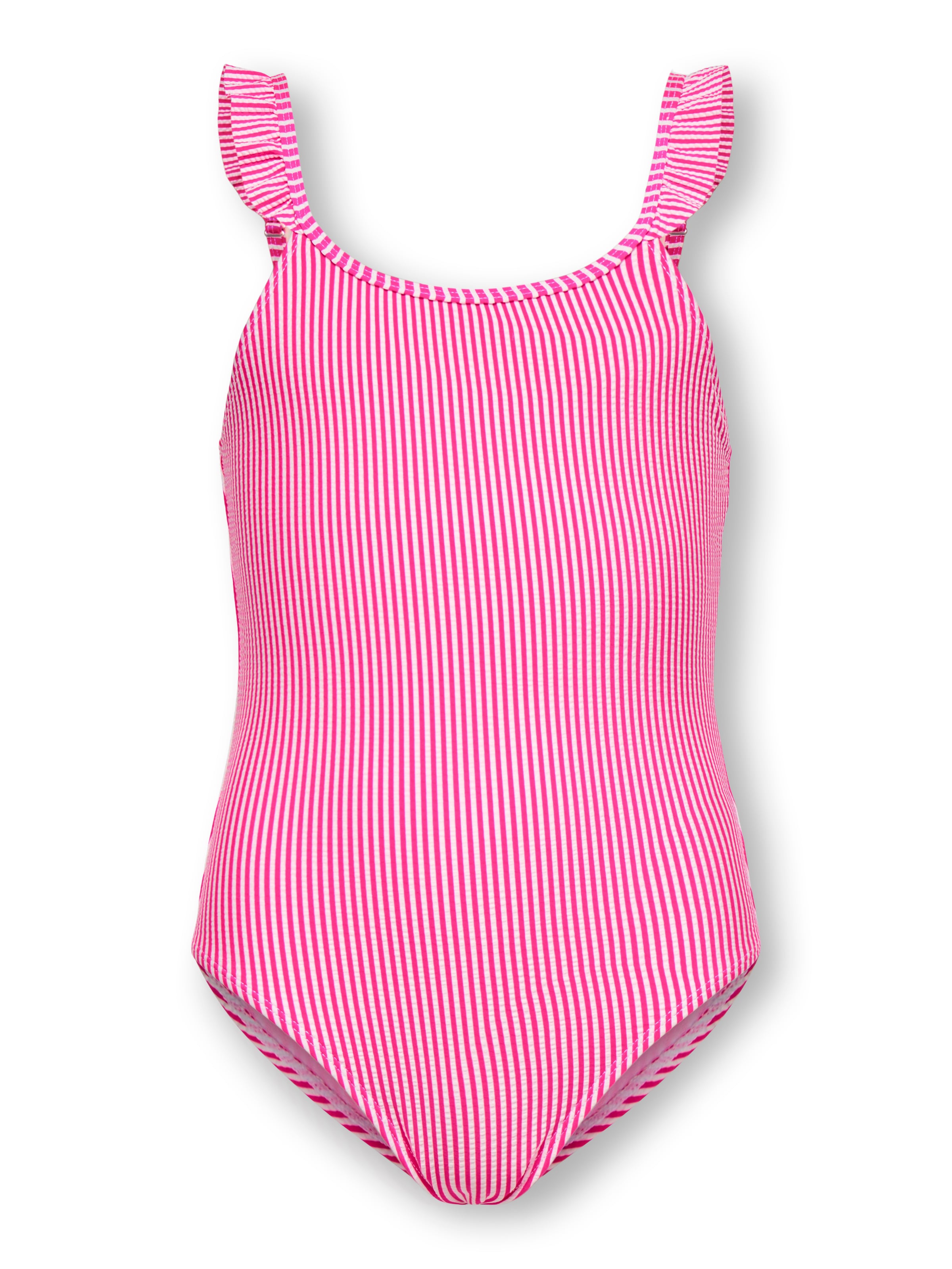 KIDS ONLY Mädchen Badeanzug "KOGSUNNY STRUCTURE SWIMSUIT ACC"knockout pink stripes:cloud dancer, Gr. 122, gestreift, strukturiert, Rippware,