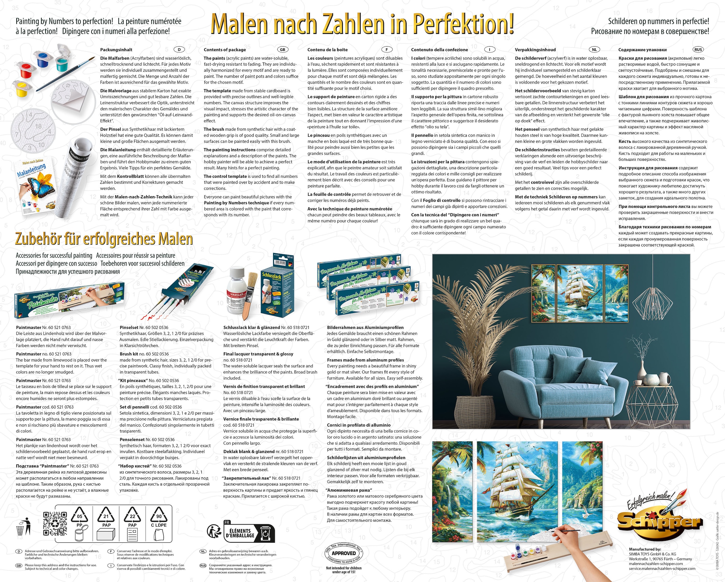 Schipper Malen nach Zahlen »Meisterklasse Triptychon - Segelschiff in der Südsee« Made in Germany