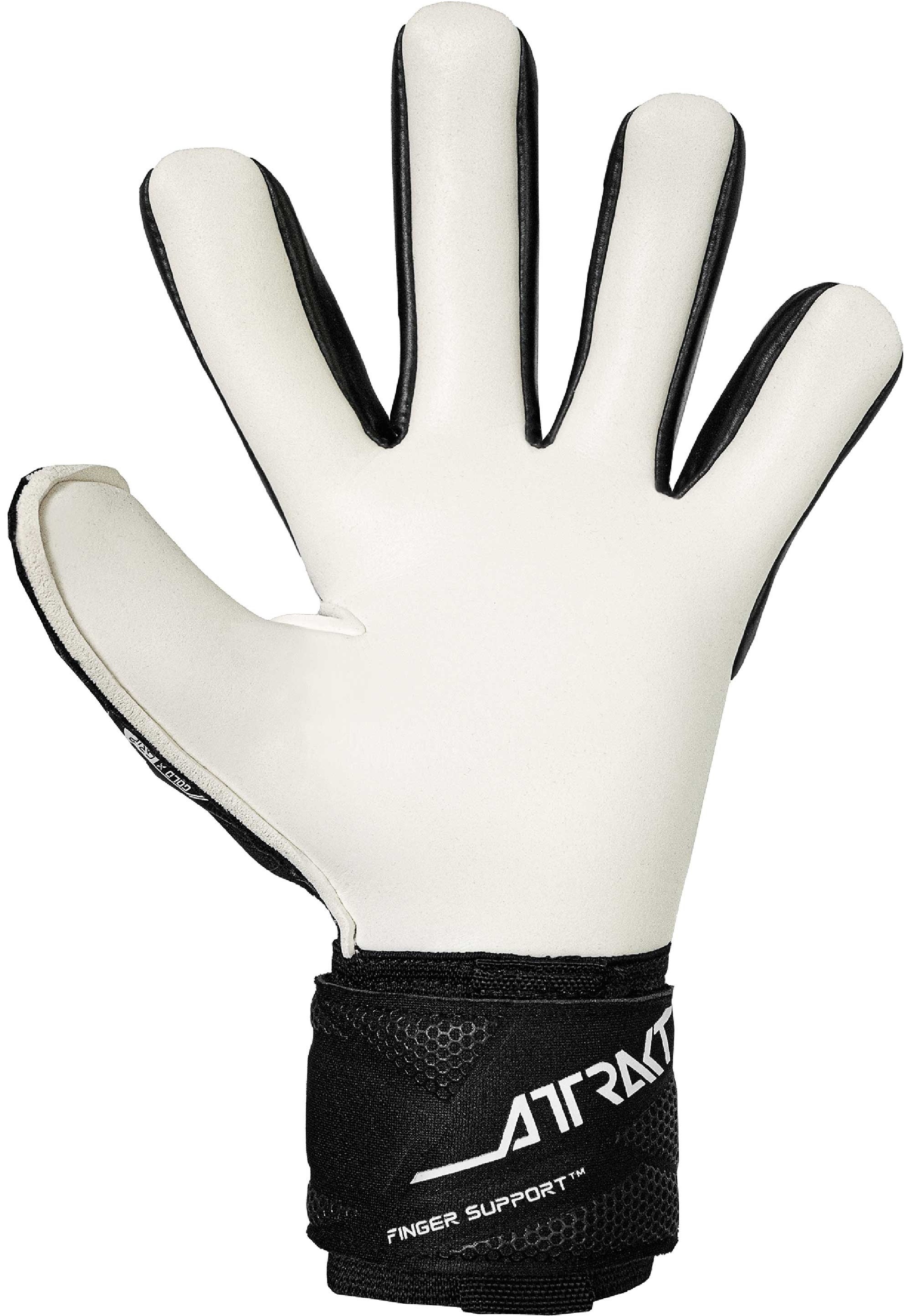 Torwarthandschuhe REUSCH "Attrakt Gold X NC", Damen, Gr. 10, schwarz, weiß, 42% Latex, 24% Polyester, 18% Polypropylen, 7% Polyamid, 6% Synthetik, 3% Polyurethan, Handschuhe, mit maximaler Sicherheit für die Finger 3