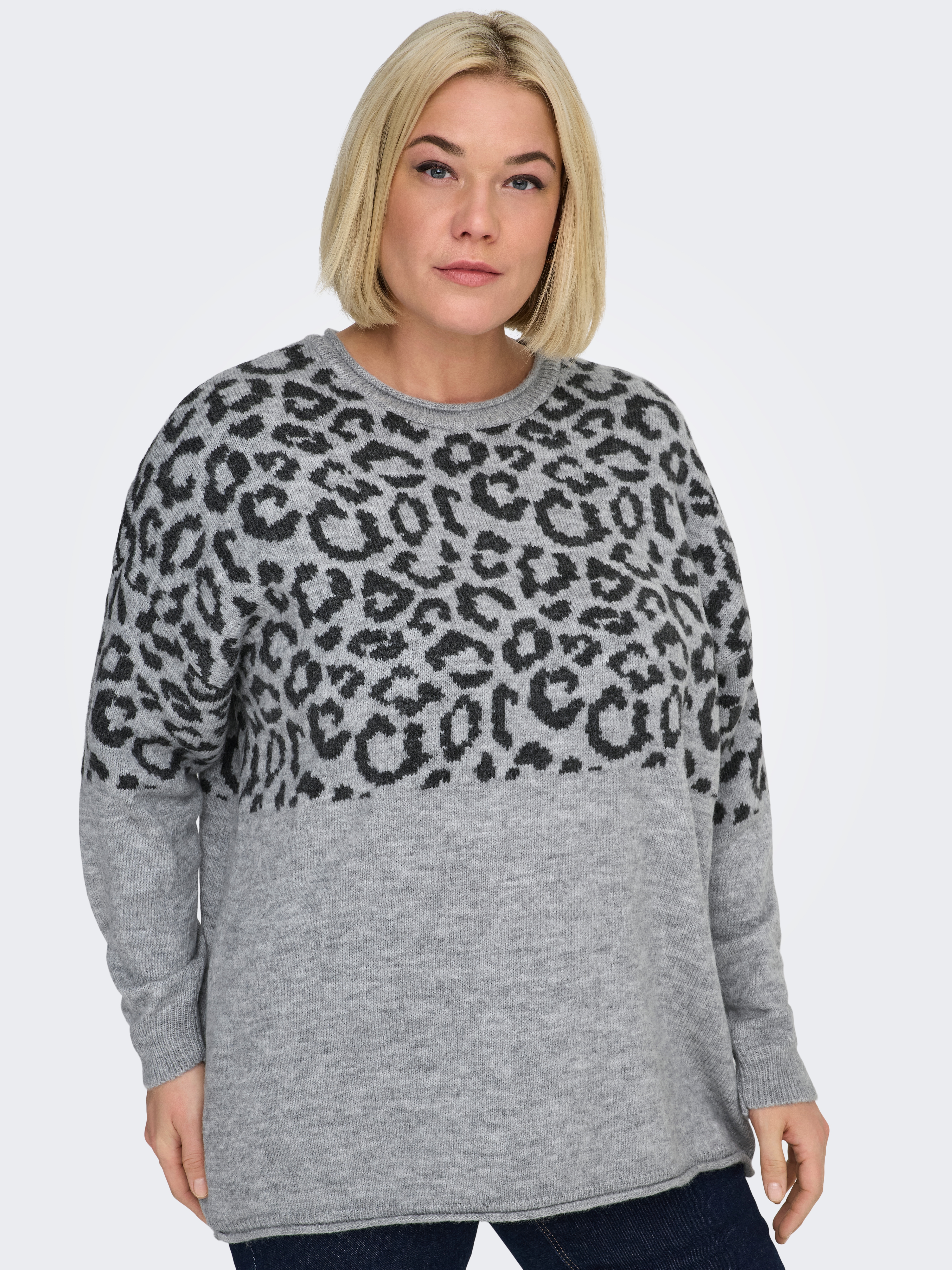 ONLY CARMAKOMA Rundhalspullover "CARJADE ZEBRA L/S O-NECK KNT"