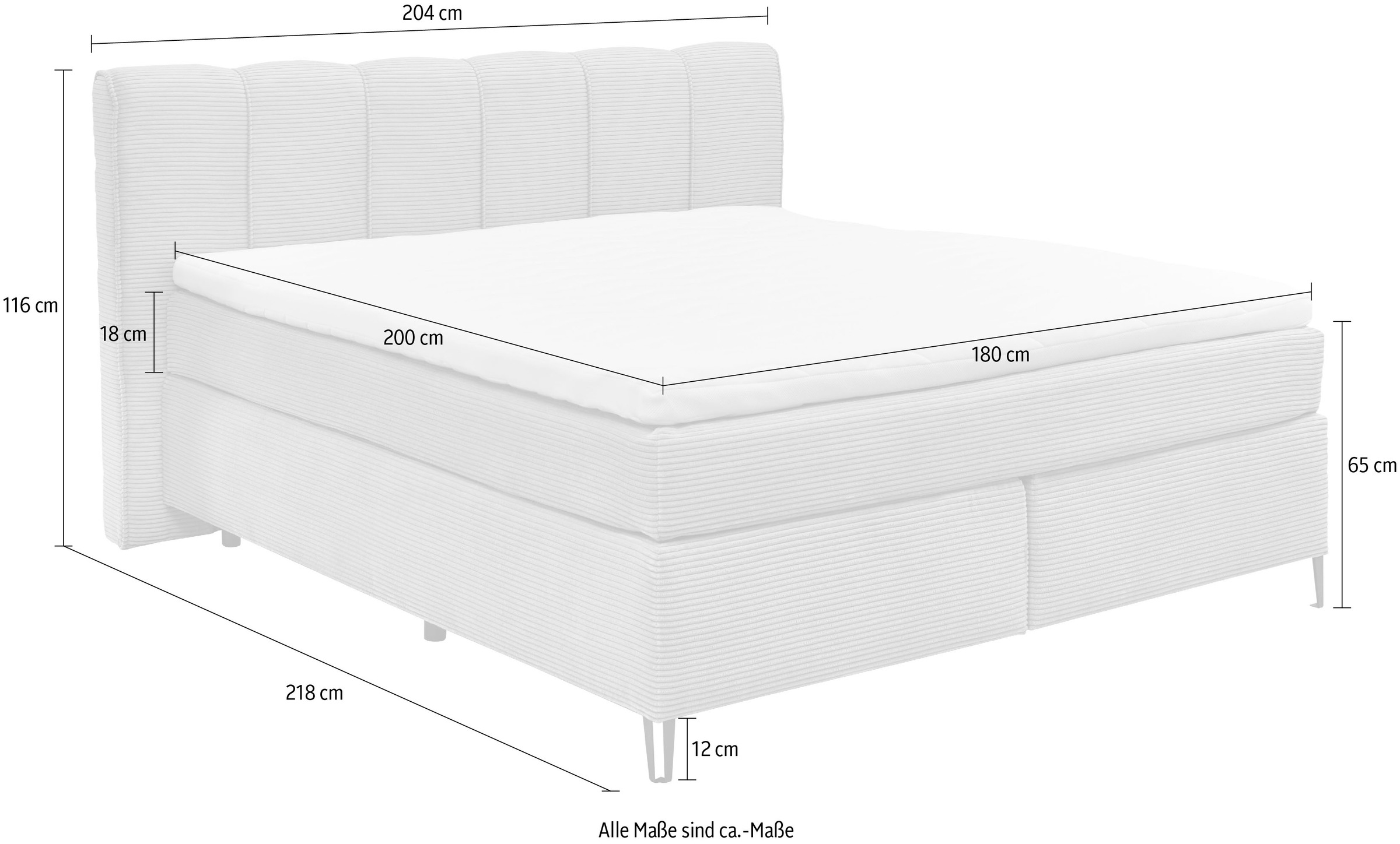 set one by Musterring Boxspringbett »Fairfield«, Metallfuß schwarz, Kopfteil mit Keder, Breite 160 oder 180 cm
