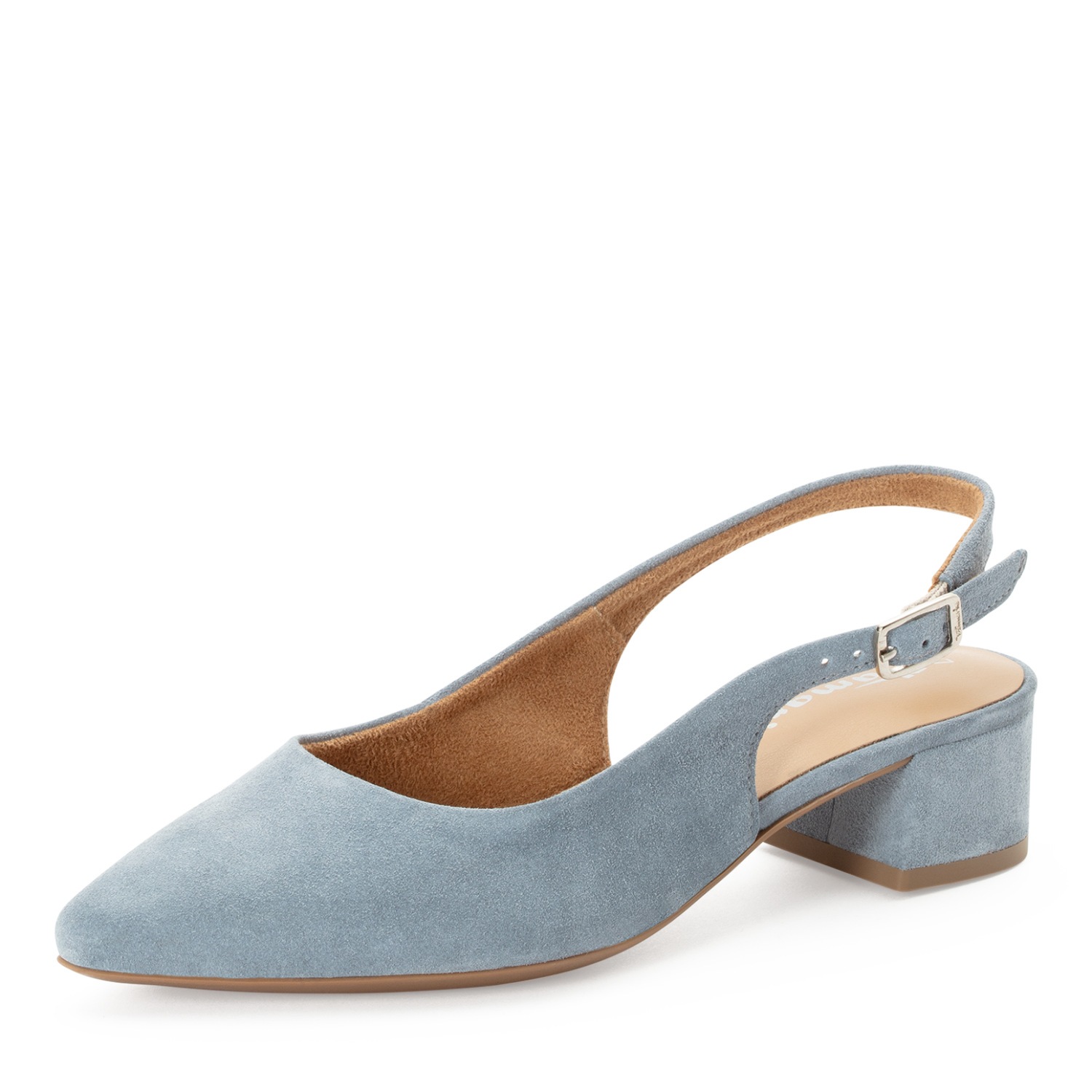 Slingpumps TAMARIS, Damen, Gr. 39, hellblau, Veloursleder, Schuhe Slingpumps, Blockabsatz, Abendschuh, Sommerschuh mit verstellbarem Riemchen