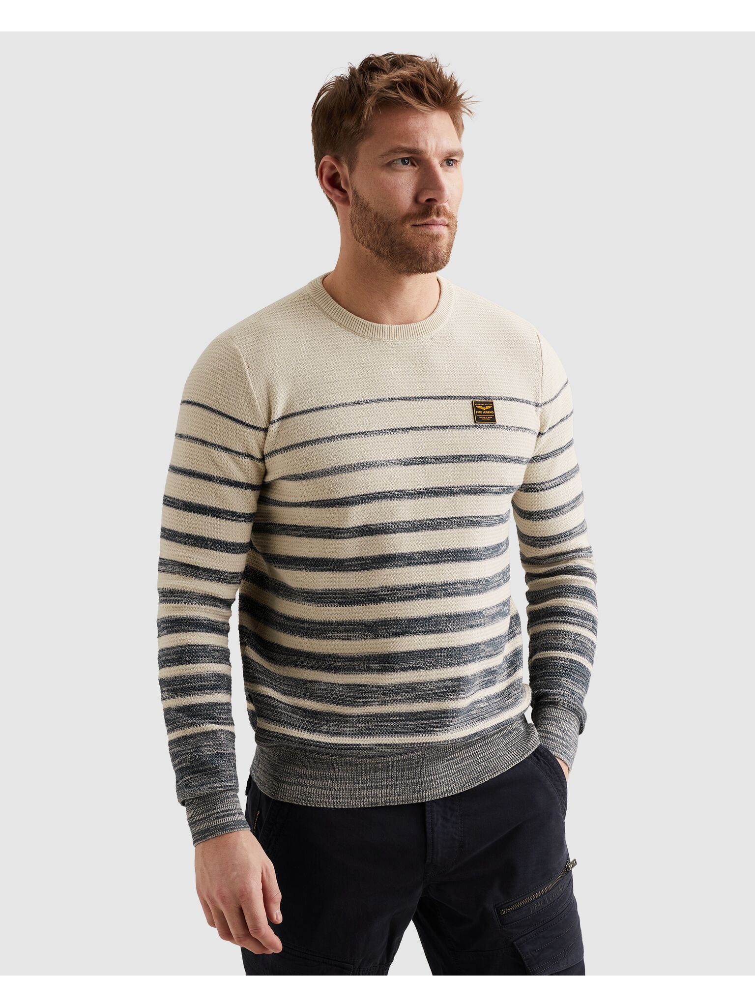 PME LEGEND Strickpullover "RH Pullover structured stripe" mit Logo Stickerei