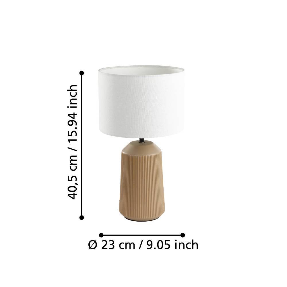 EGLO Tischleuchte »CAPALBIO«, 1 flammig, Leuchtmittel E27 | ohne Leuchtmittel, Nachttischlampe, Keramik in Sandfarben und Textil in Weiß, E27 Fassung