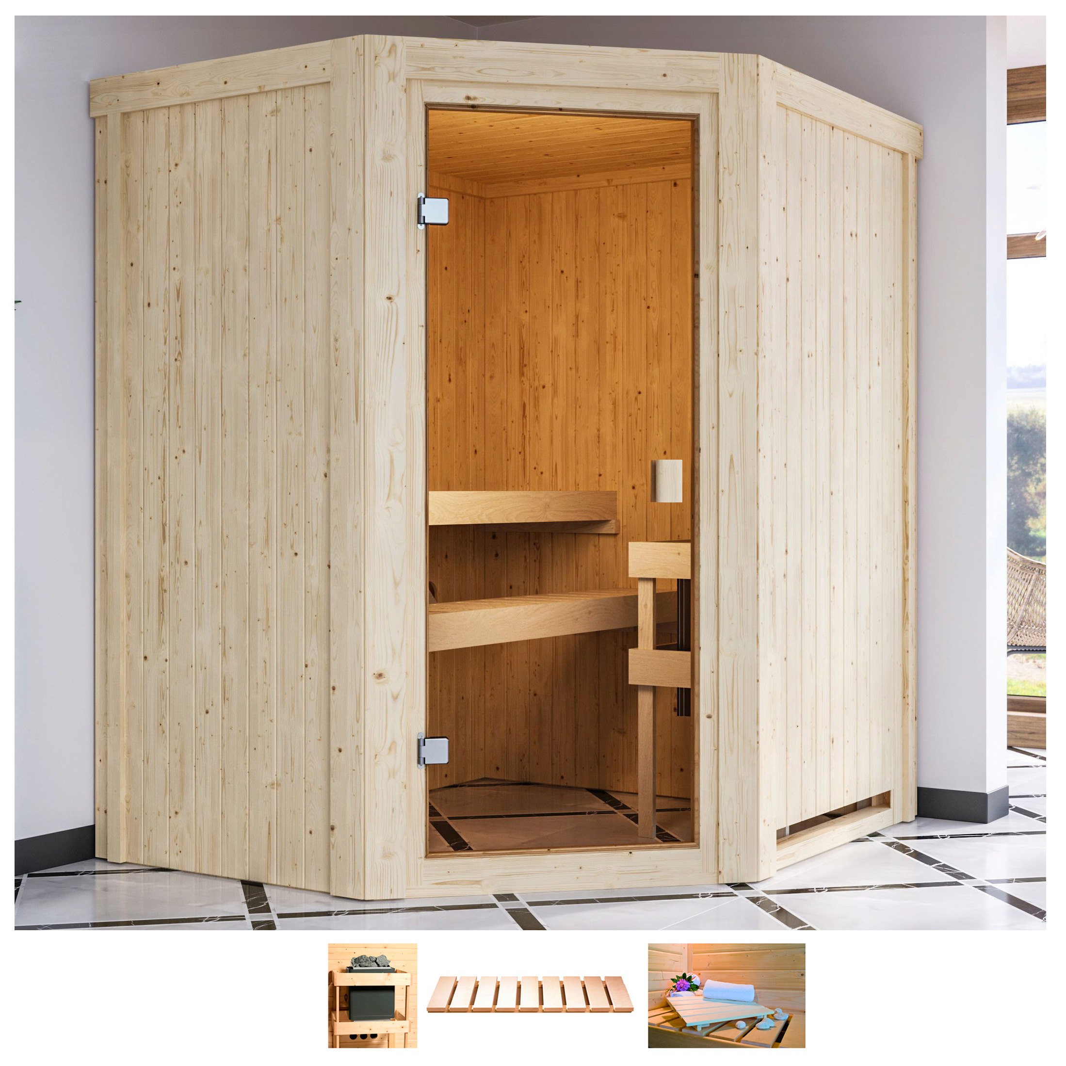 Karibu Sauna Fedder, ohne Ofen naturbelassen Einheitsgröße