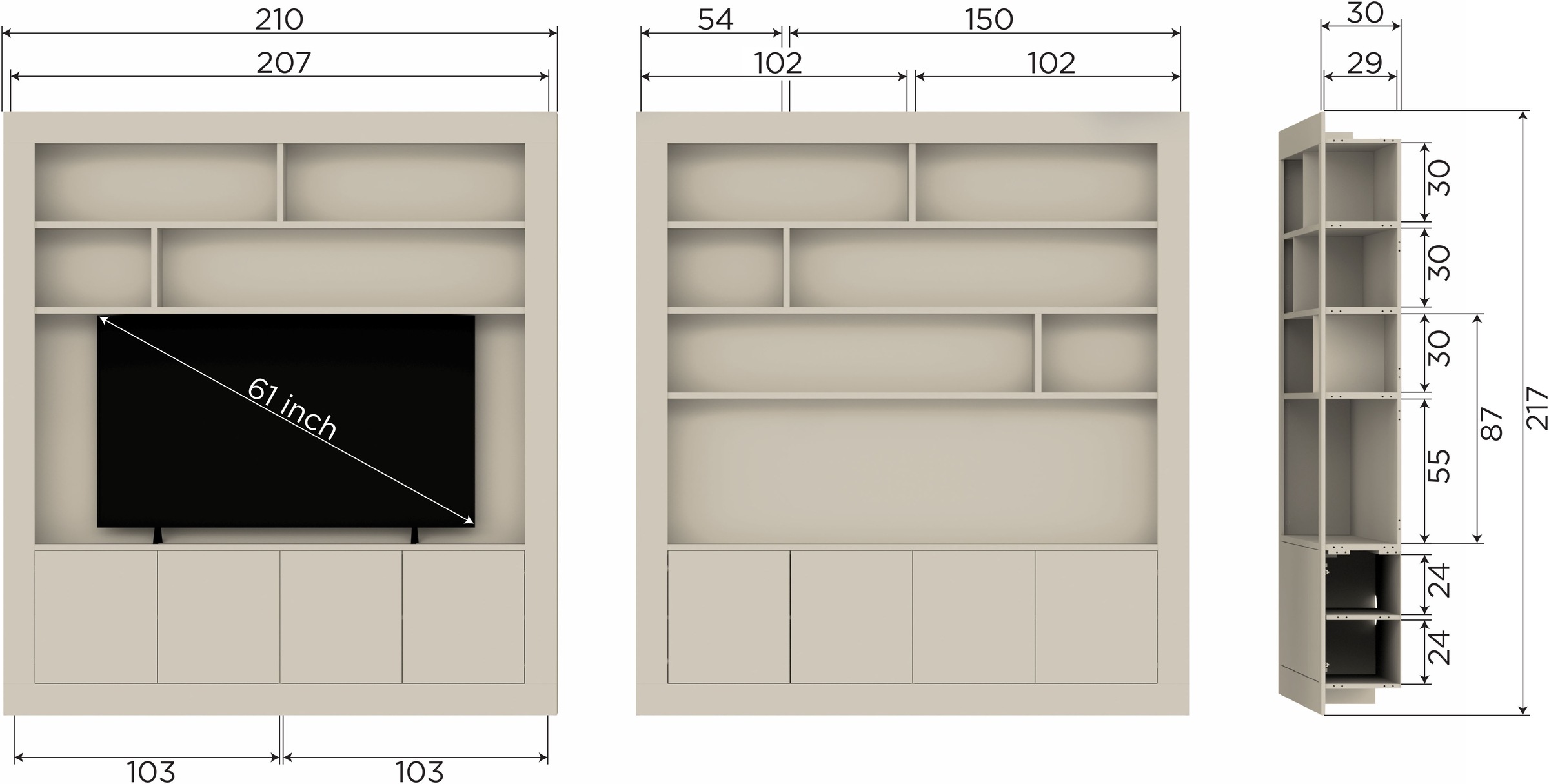 WOOOD Wohnwand »Wallcover FSC® Mix Kiefernholz mit Druckmechanismus 210x 31x 229 cm«