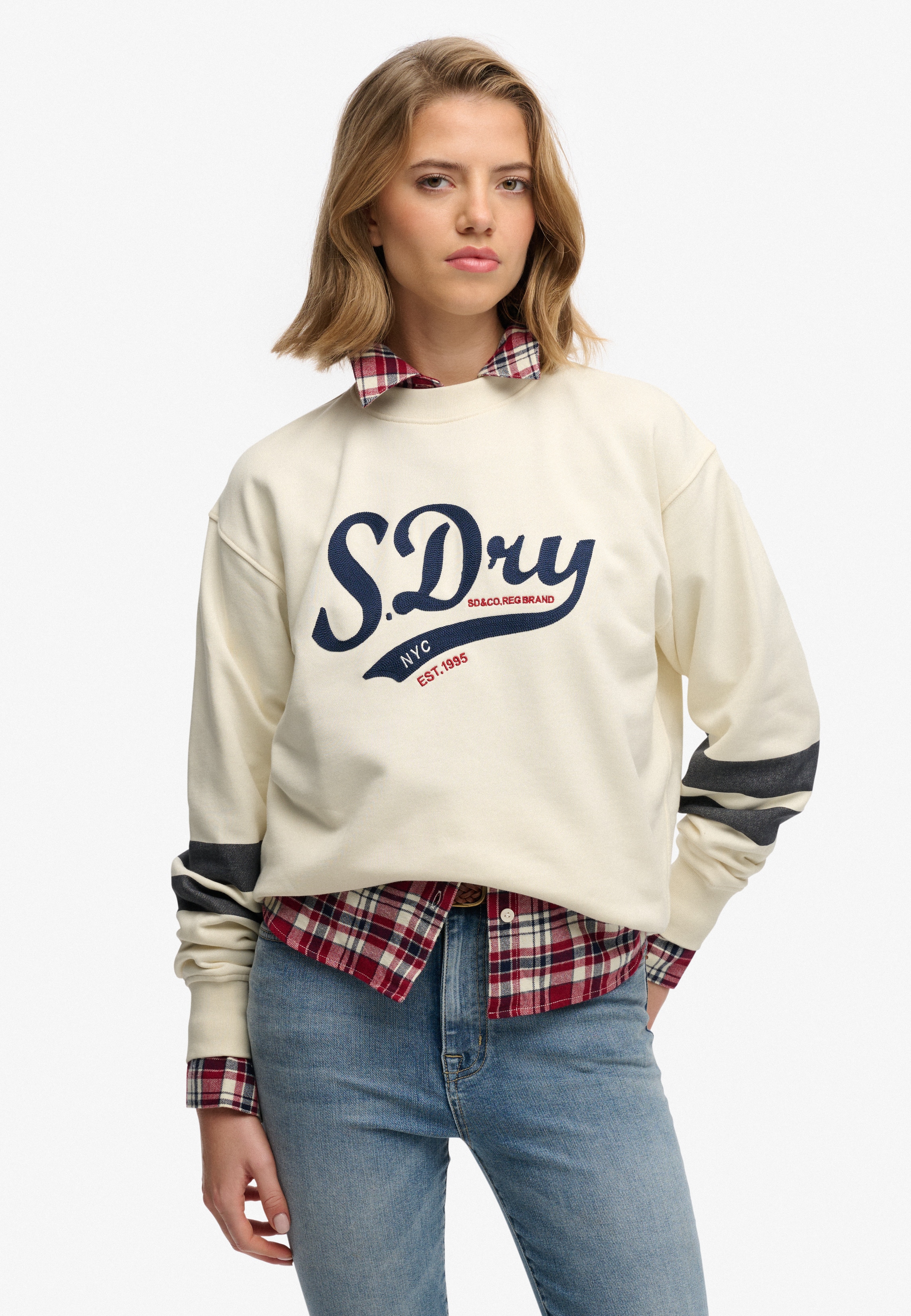 Superdry Sweatshirt "VARSITY SCRIPT LOOSE CREW", aus Baumwolle, Relaxed Fit, mit Rundhalsausschnitt, pflegeleicht