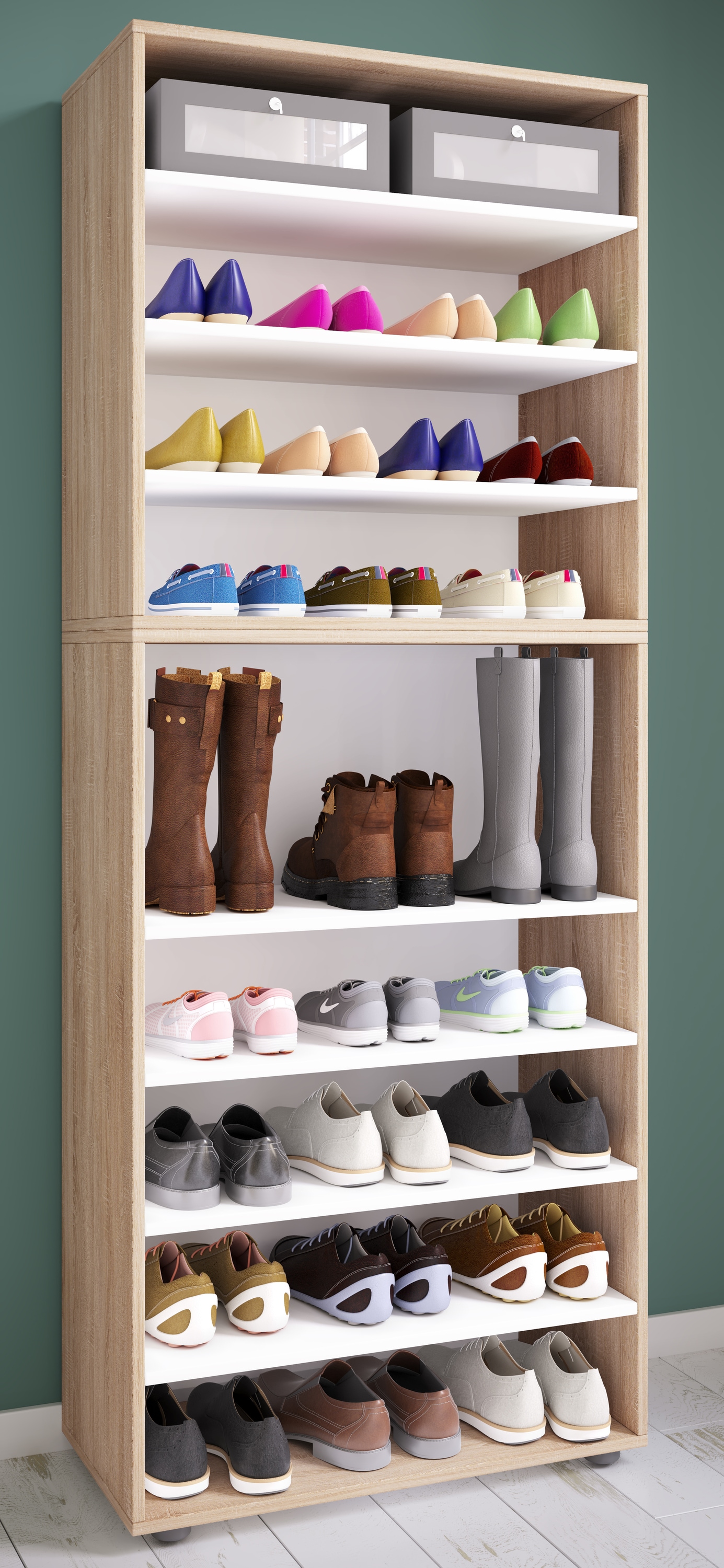 VCM Schuhschrank »VCM Holz-Schuhregal | Maße: H. 183 x B. 70 x T. 37 cm| Allzweckschrank | 9 Fächer | ohne Türen | ¿ Lona«, (1 St.)