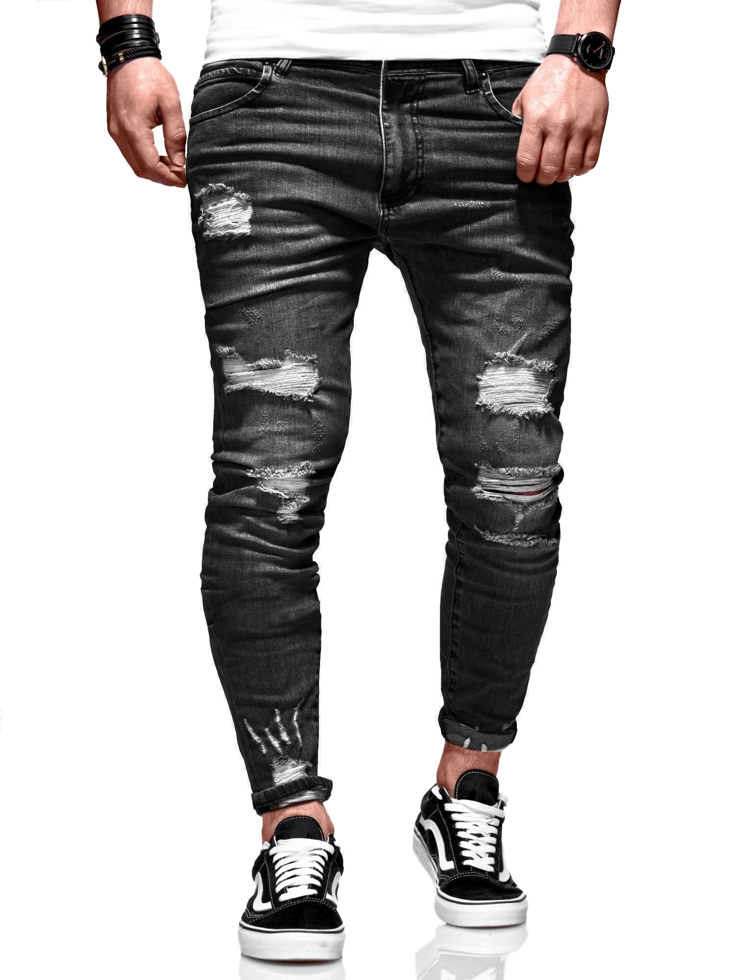 behype Slim-fit-Jeans "Dino", mit tollen Used-Elementen