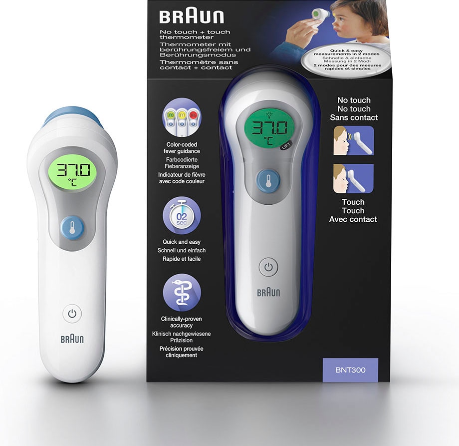 Braun Stirn-Fieberthermometer »No touch + touch Stirnthermometer - BNT300«, Mit  Position Check™ - Anleitung für genaue Messwerte bestellen | BAUR