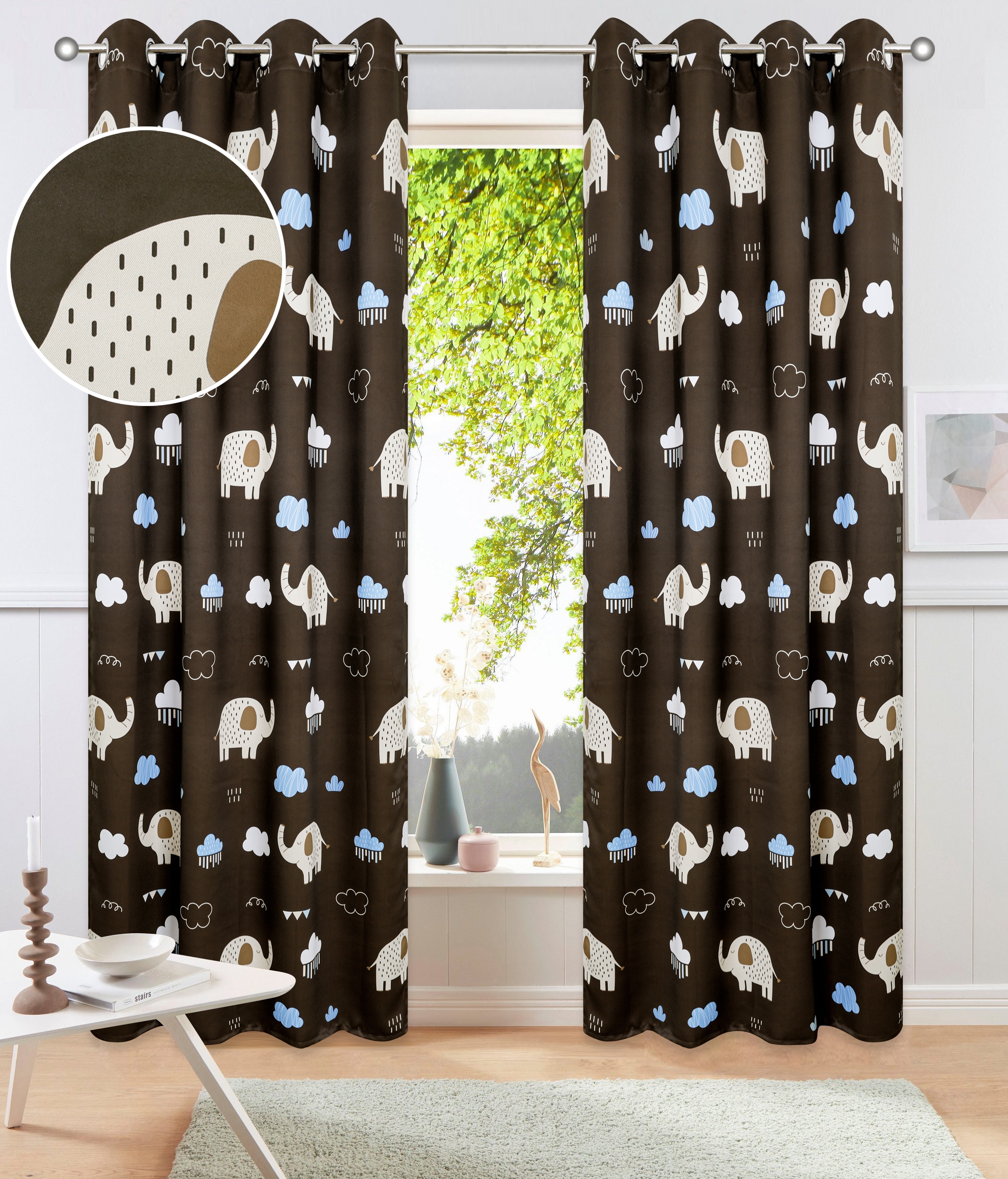 OTTO home Gardine "Maurrice" Ösen 1 Stk. tlg. Blickdicht, Ösen- Aufhängung, Pflegeleicht, Elefanten Design