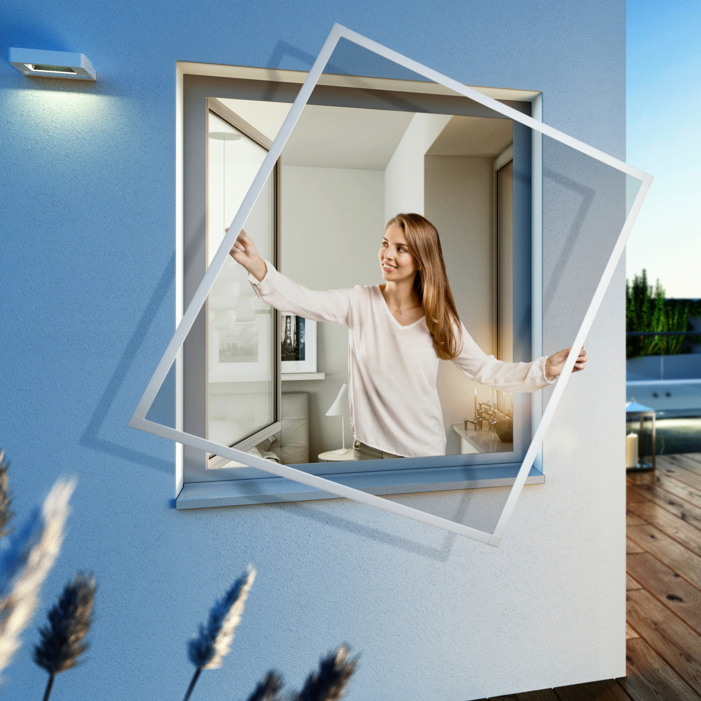 Windhager Insektenschutz-Fensterrahmen "Expert, Spannrahmen für Fenster mit Alurahmen, ohne Bohren" Packung, 1 Stk. tlg. Fliegengitter 140 x 150 cm, erhältlich in anthrazit oder weiß