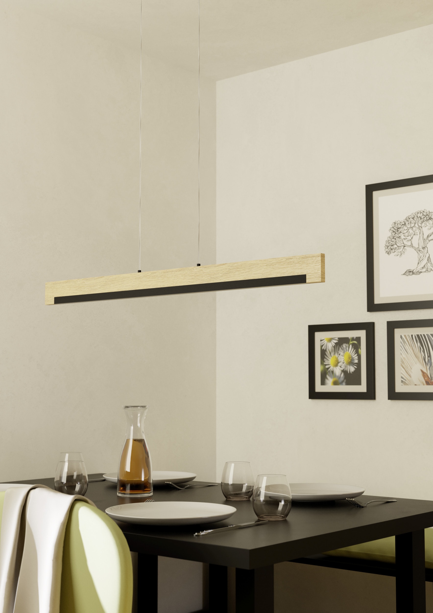 EGLO Hängeleuchte »CAMACHO Pendellampe - Stahl, Holz - LED - 25,5W - IP20« LED-Modul 1 Stk. Warmweiß Hängelampe, Deckenlampe, Wohnzimmer, Esszimmer, L110 x B6 x H110 cm