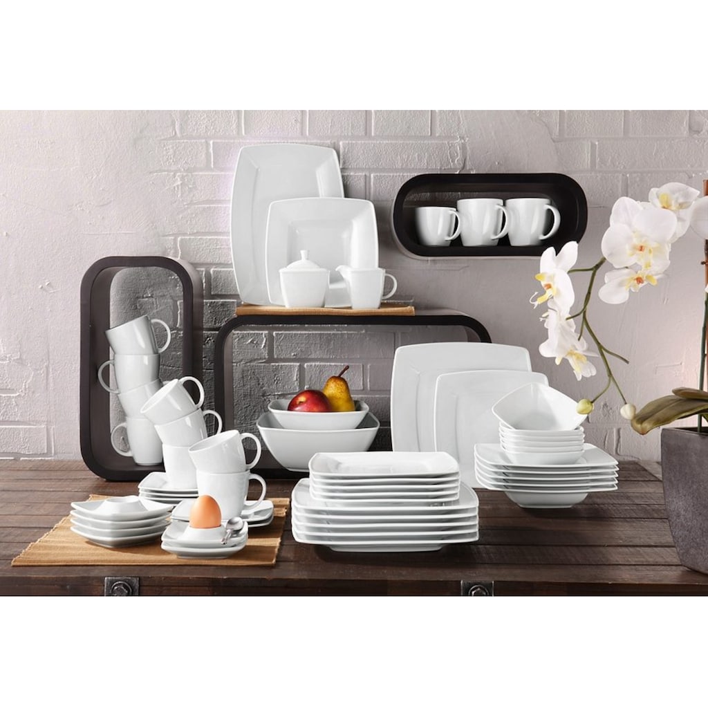 CreaTable Kombiservice »Geschirr-Set VICTORIA«, (Set, 50 tlg., Kaffeeservice und Tafelservice im Set, für 6 Personen), Service, weiß, 50 Teile, für 6 Personen