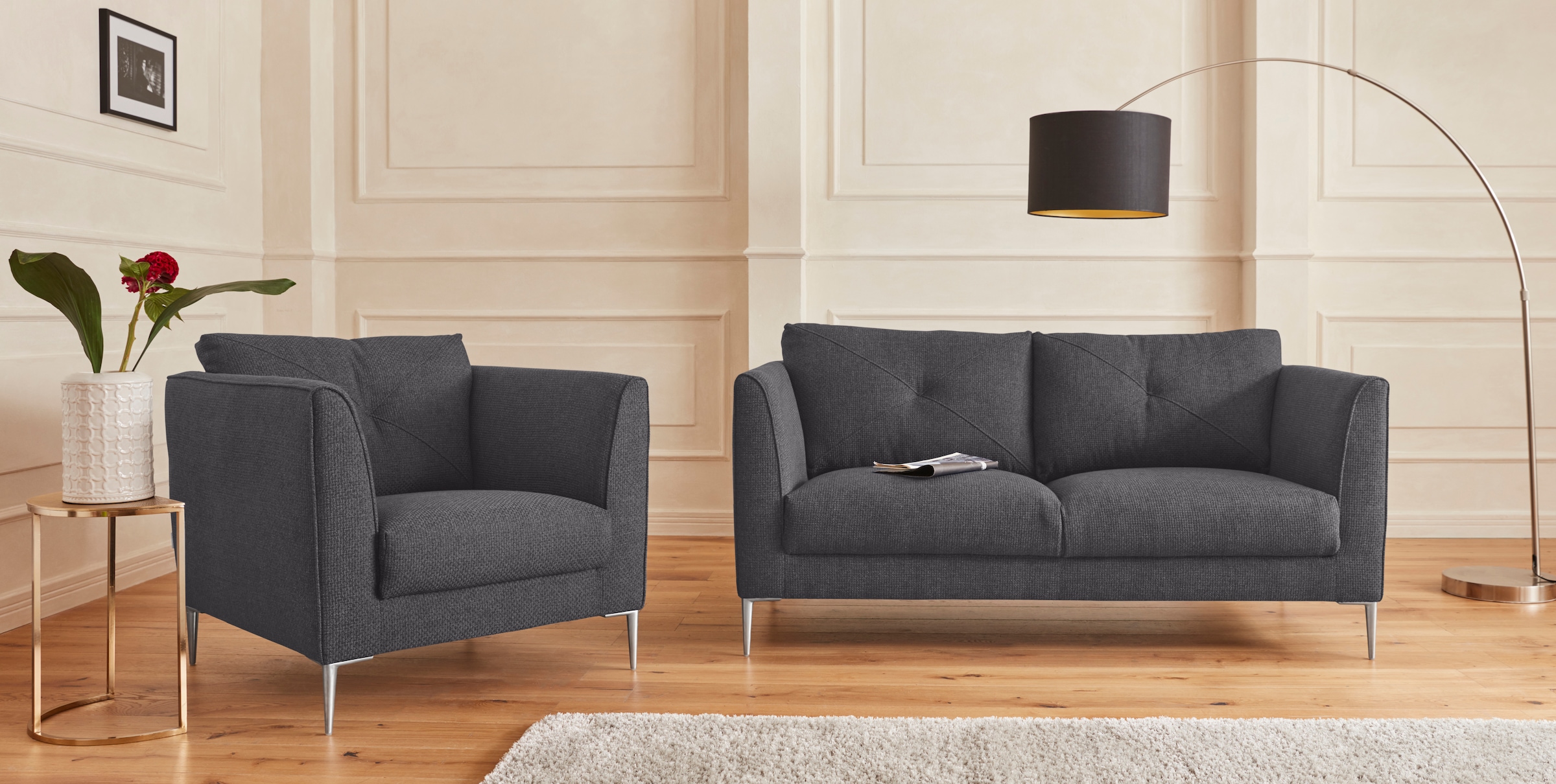 Guido Maria Kretschmer Home&Living 2-Sitzer »Chilltime, elegant und bequem, Komfortsitzhöhe 46cm, hoher Fuß«, mit eleganter Kreuznaht in den Rückenkissen, Breite 167 cm
