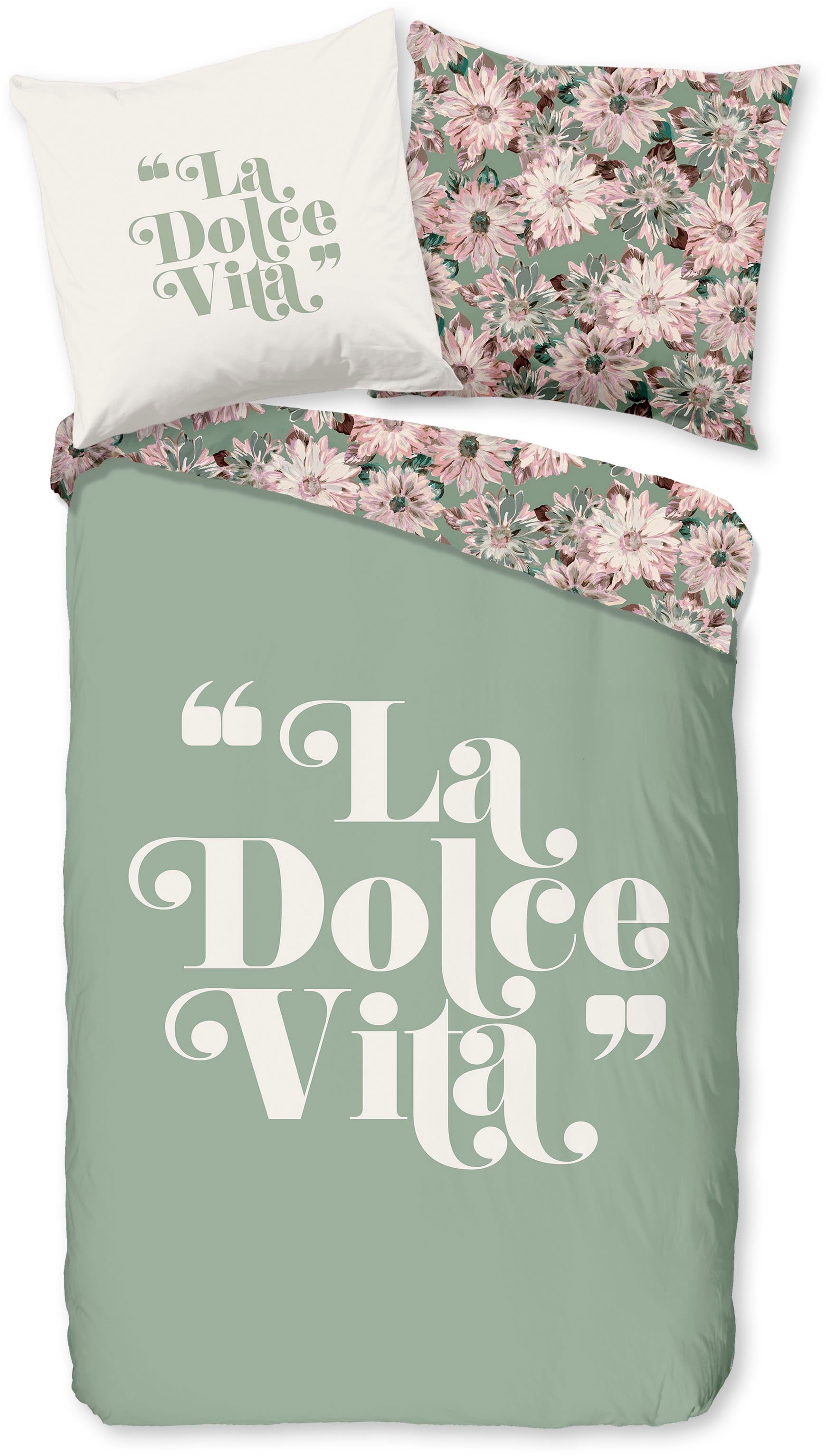 good morning Wendebettwäsche »Vitaa« 2 100% Baumwolle, Renforcé, Reißverschluss, Wendeoptik, Schrift, Blume