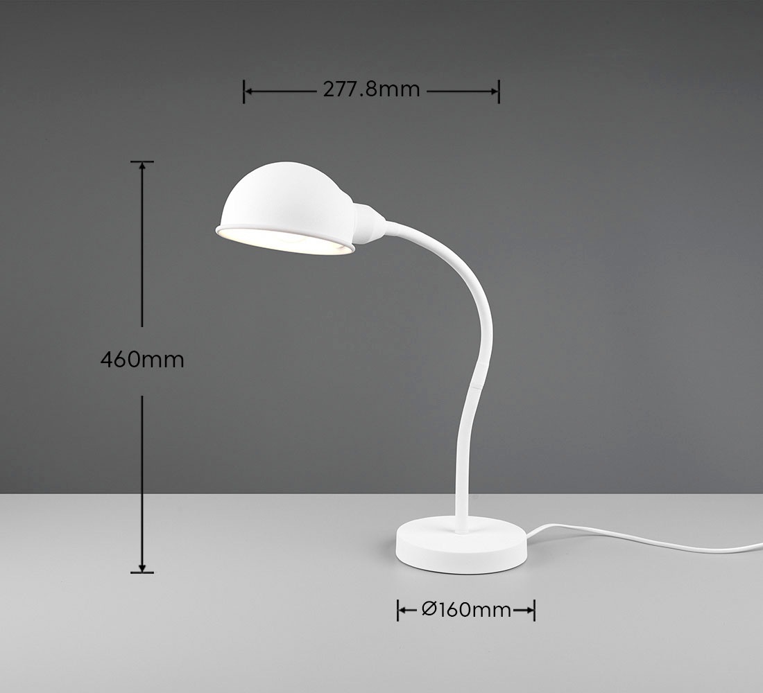 TRIO Leuchten Schreibtischlampe »Perry«, 1 flammig, Leuchtmittel E27 | ohne Leuchtmittel, Tischleuchte Büro, exkl. 1xE27 10W, flex. verstellbar, Schnurschalter