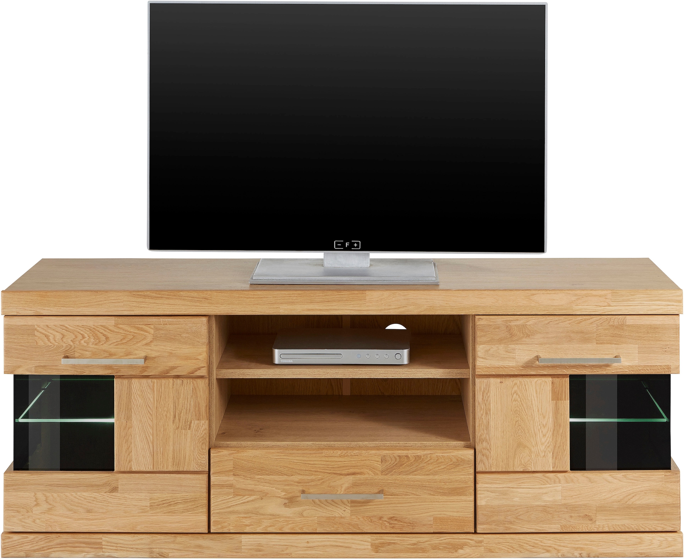Home affaire Lowboard "Ribe,140cm breit, Fronten Massivholz,6 Fächer,Kabeld günstig online kaufen
