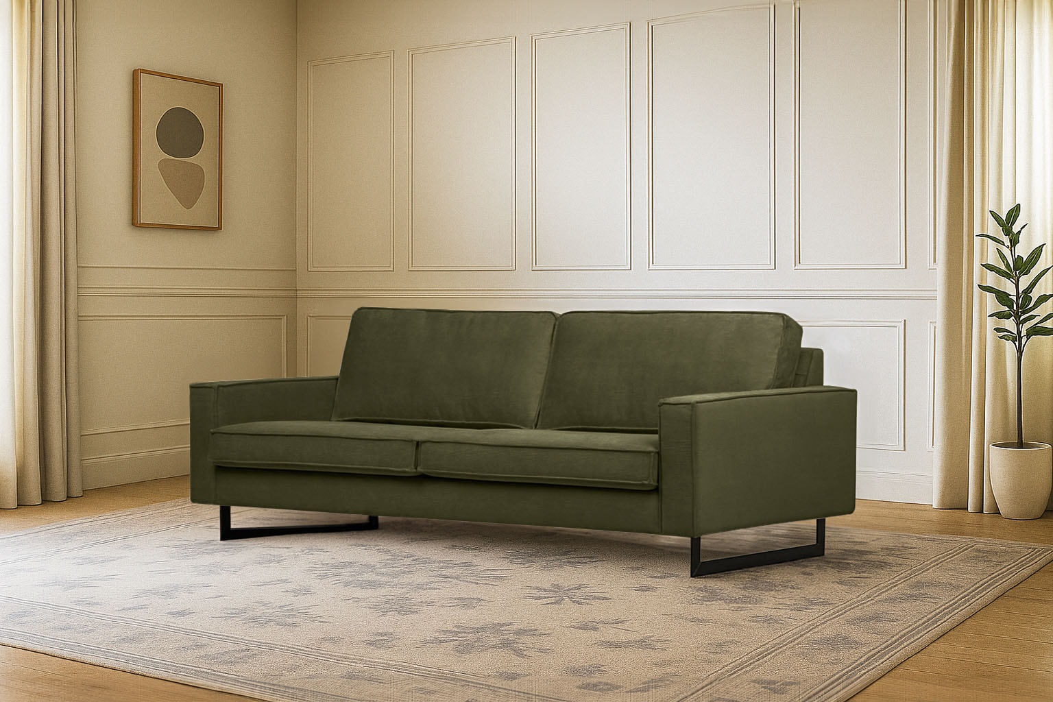 OTTO home 3-Sitzer "Maxi-Ausführung Pinto, 236 cm, Cord, Chenille, Lederoptik" mit Keder, schwarze Metallfüße, Wellenunterfederung