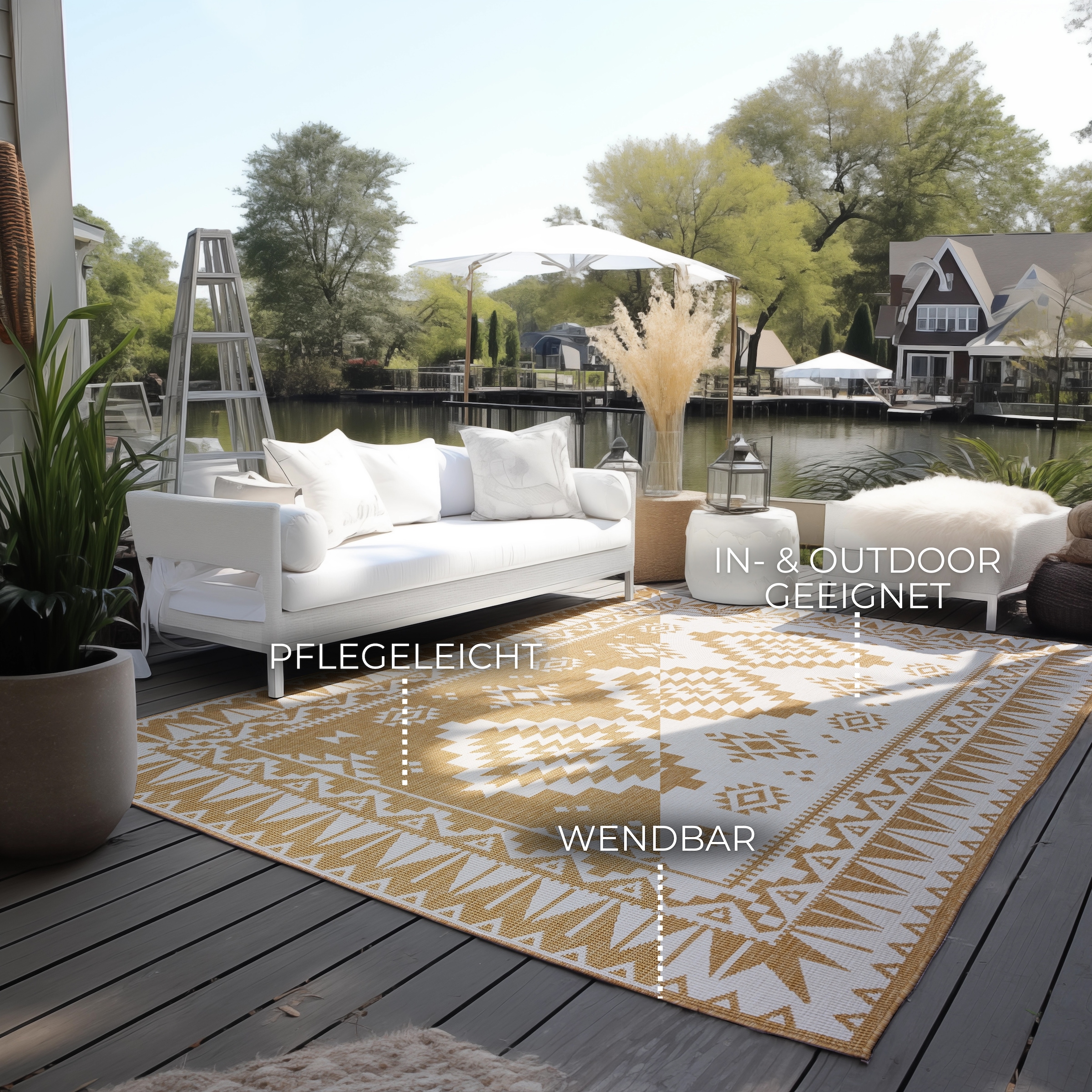 ELLE DECORATION Teppich »Dynamic, Wendeteppich«, rechteckig, 5 mm Höhe, Flachgewebe, In-& Outdoor, Modern, wendbar, Balkon, Wohnzimmer, Außen