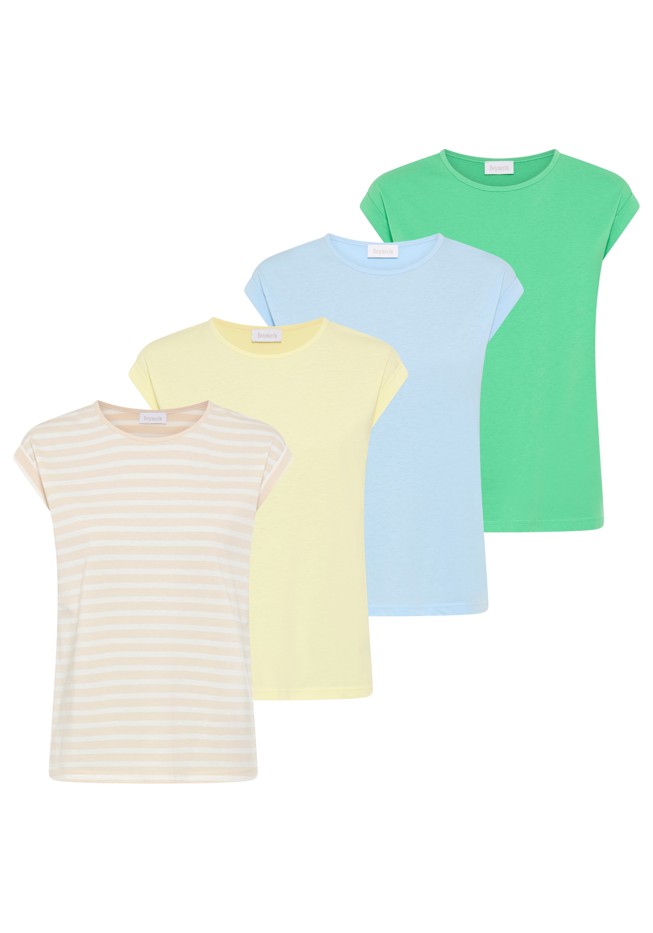 Boysens T-Shirt "im Basic-Stil, weicher Baumwoll-Jersey, viele Farben und Größen" Packung, 4er-Pack, figurumspielende Passform, Rundhalsausschnitt