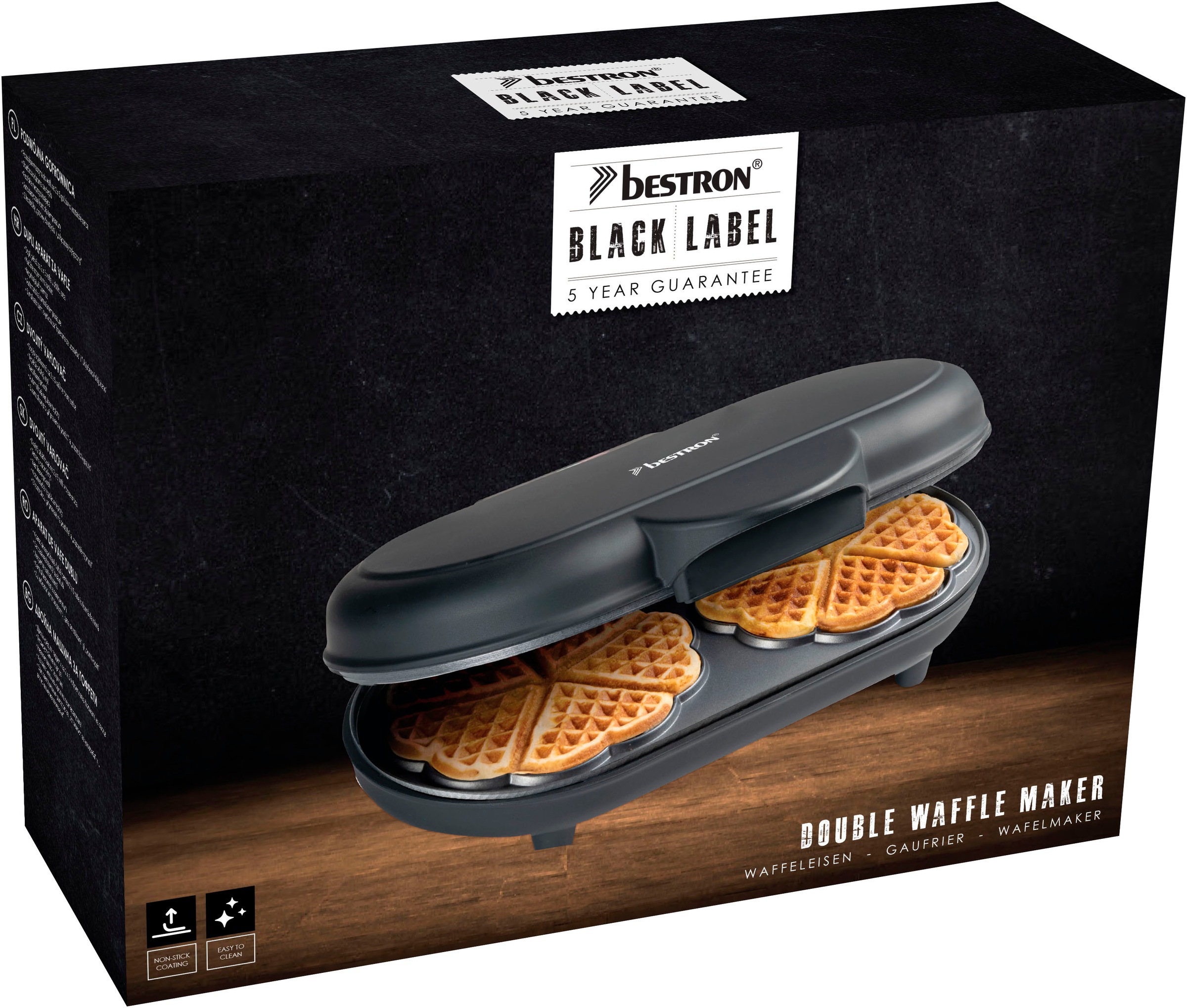 bestron Waffeleisen »ADWM1000BL«, 1200 W, Doppelwaffeleisen für klassische Herzwaffeln
