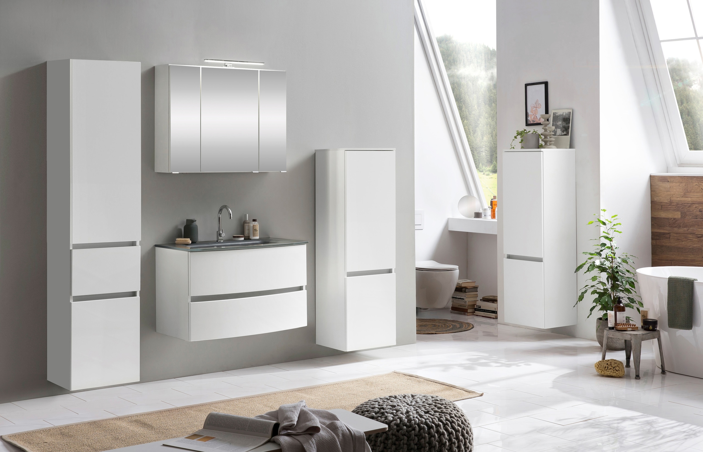 welltime Badezimmer-Set »Kaunas«, (Set, 4 St.), Waschtisch-Set (Breite 80 cm) mit Midischrank und Seitenschrank