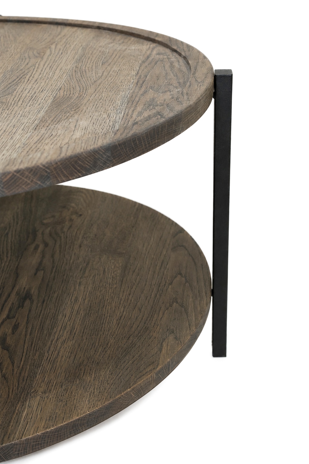OTTO home Couchtisch »Odense, Wohnzimmertisch, Sofatisch, Beistelltisch, Kaffeetisch« Wildeiche geölt Natur/Smoke, rund (Ø 70 cm), Metallgestell