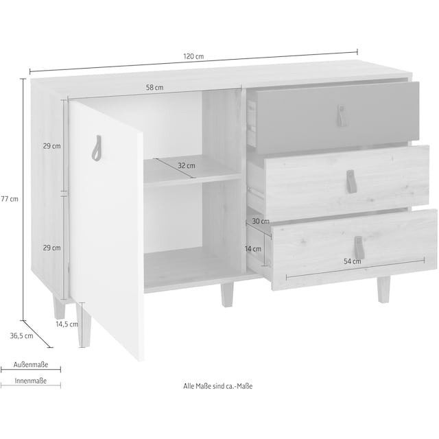 Homexperts Sideboard »Bristol«, Breite 120 cm oder 180 cm, mit massiven  Eichefüßen | BAUR