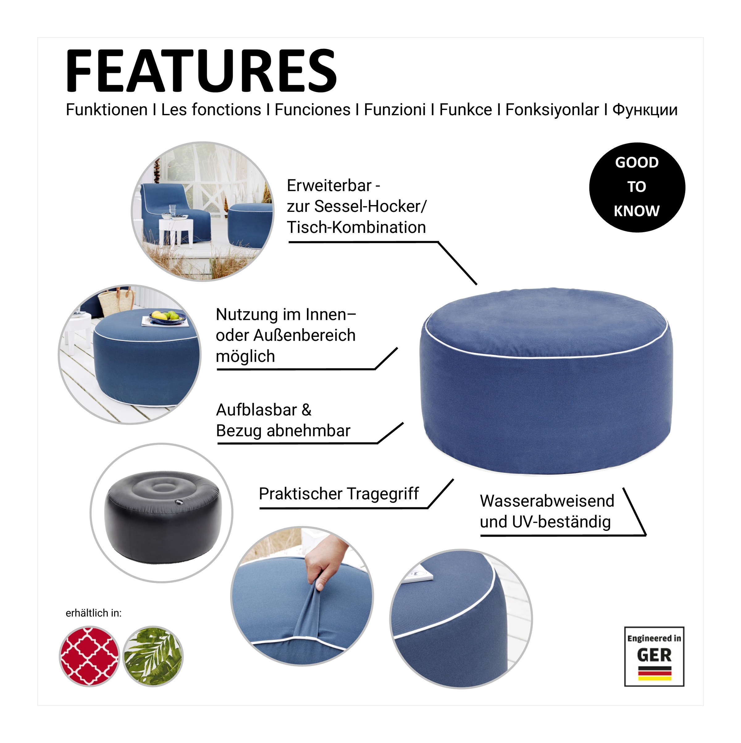 Thumbnail - Jahnke Hocker "AIR SIT" 1 Stk. tlg. aufblasbar, Indoor & Outdoor, 80 cm Durchmesser