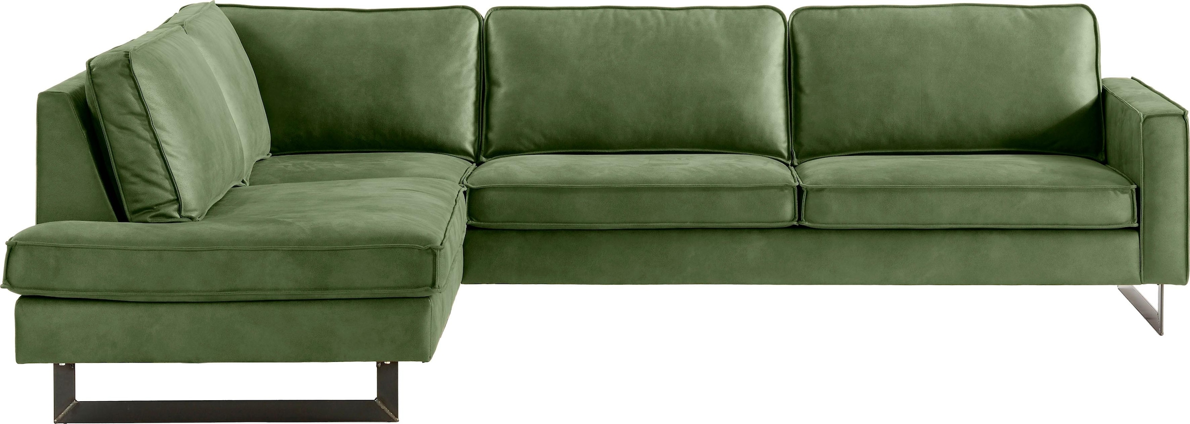 Places of Style Ecksofa »Pinto, 290 cm, Cord, Chenille, Lederoptik, Ottomane links / rechts«, mit Keder, schwarze Metallfüße, Wellenunterfederung