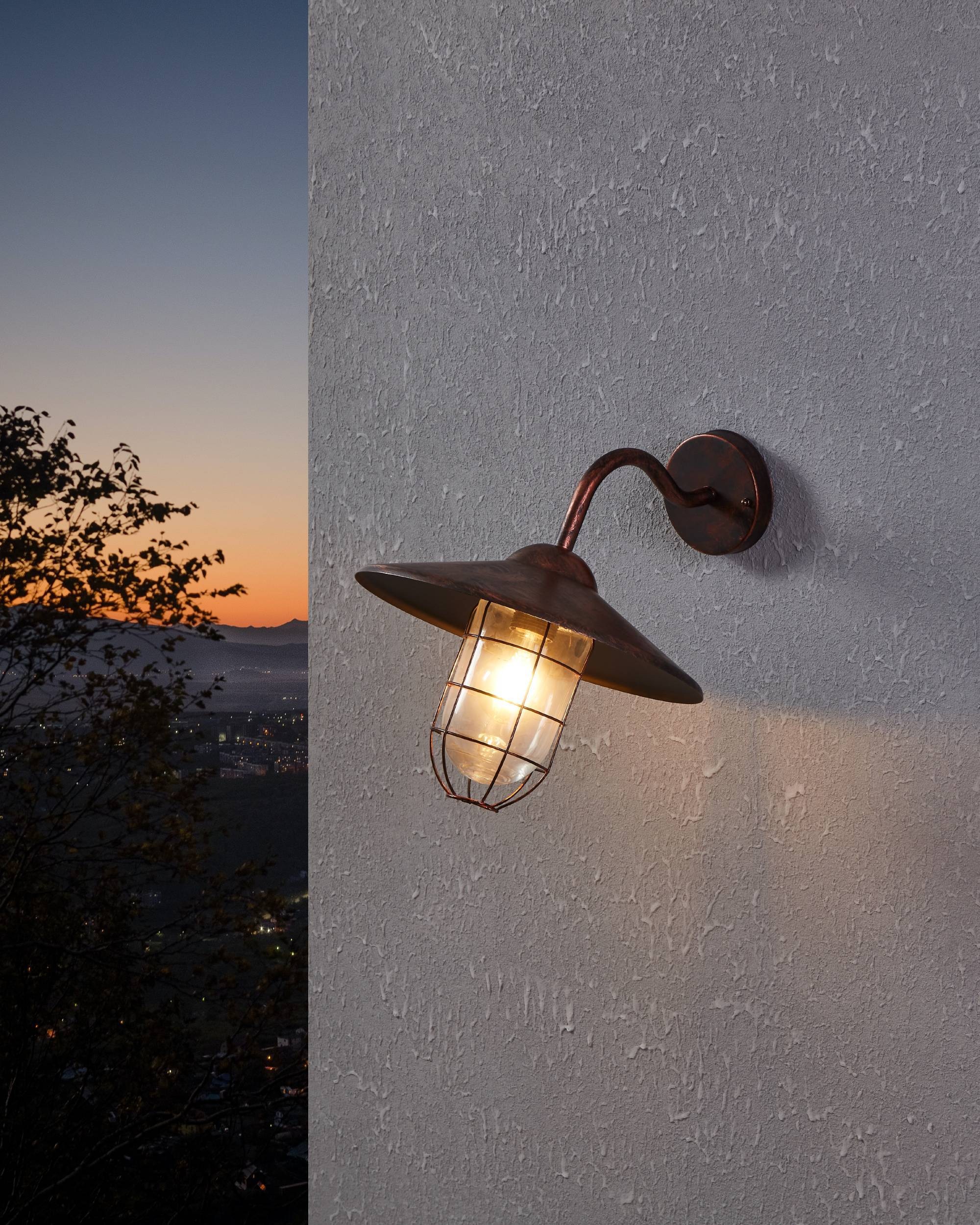 EGLO Wandleuchte »Melgoa Außen-Wandlampe, Wandleuchte aus Stahl und Glas, E27, IP44« E27 1 Stk. Wand-/Deckenleuchte - L30 x H25 x AL38 cm - kupferfarben-antik