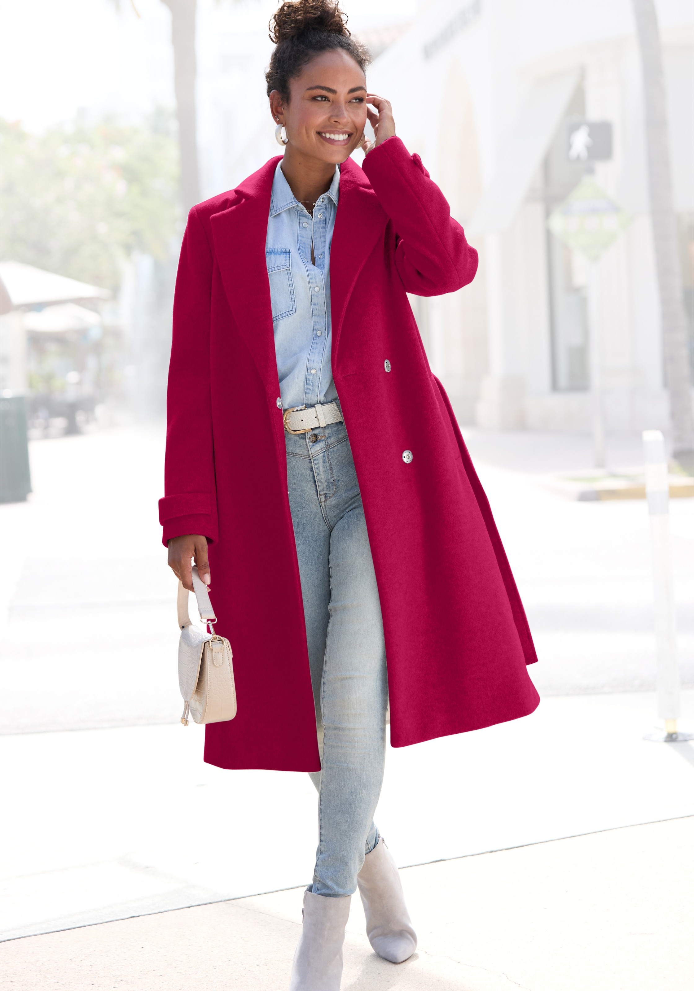 LASCANA Langmantel mit Bindegürtel, mit Reverskragen, eleganter Damenmantel günstig online kaufen