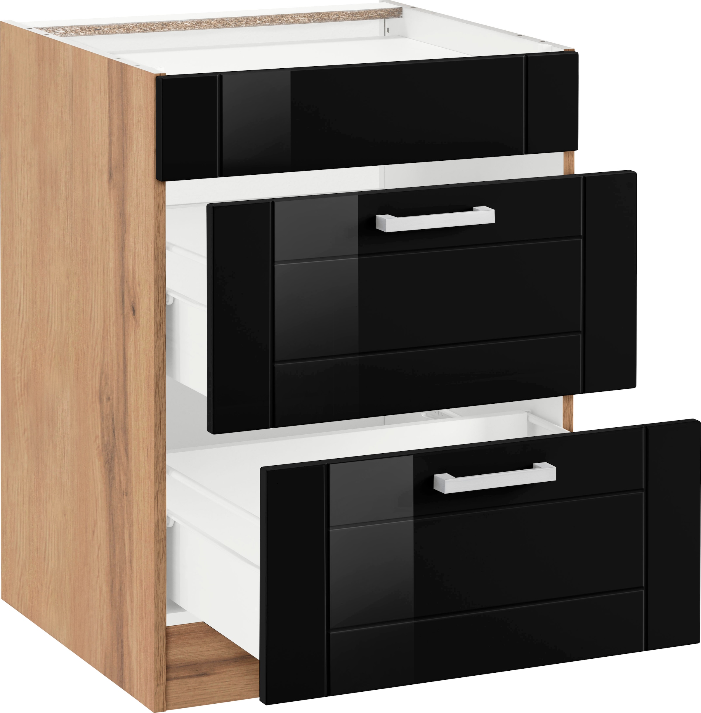 KOCHSTATION Kochfeldumbauschrank »KS-Tinnum«, 60 cm breit, 2 Auszüge, Metallgriffe, MDF Fronten