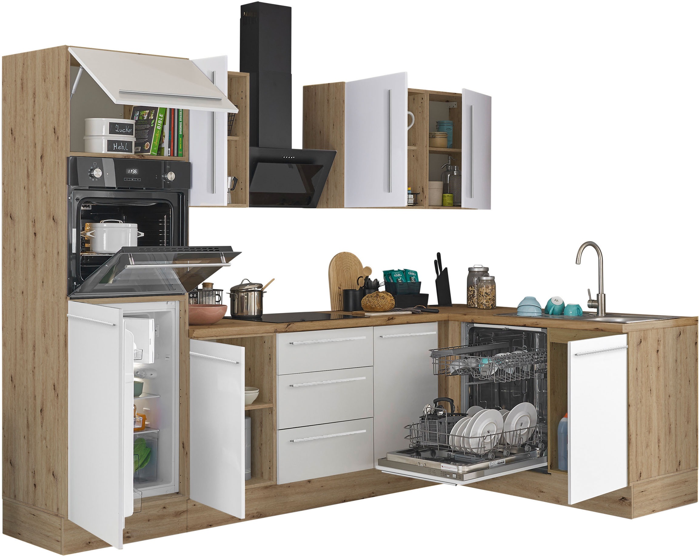 KOCHSTATION Winkelküche »Florida, Stellbreite 280x165 cm«, wahlweise mit E-Geräten, mit Softclose für Türen und Schubkästen