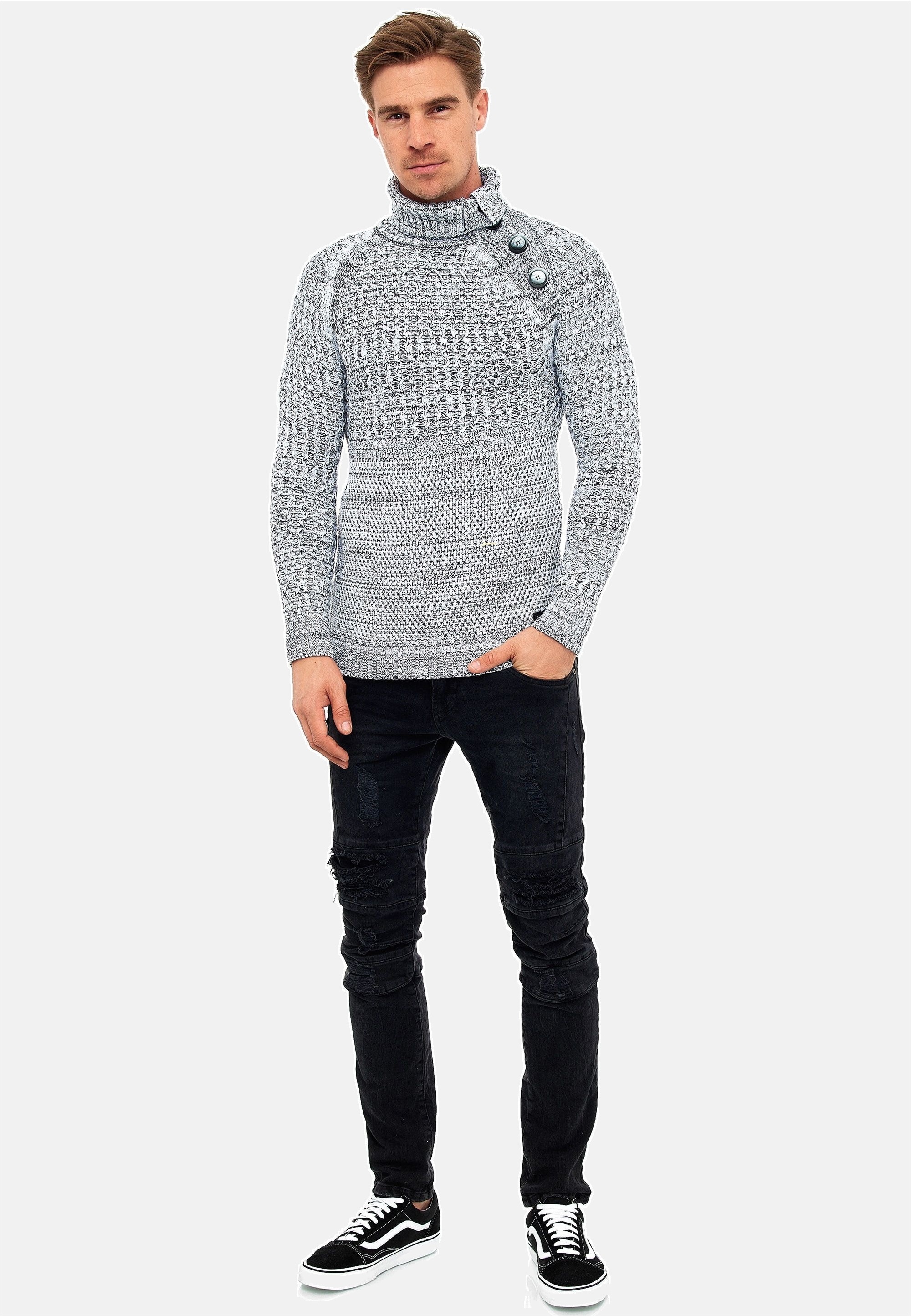 Rusty Neal Strickpullover mit modischen Zierknöpfen