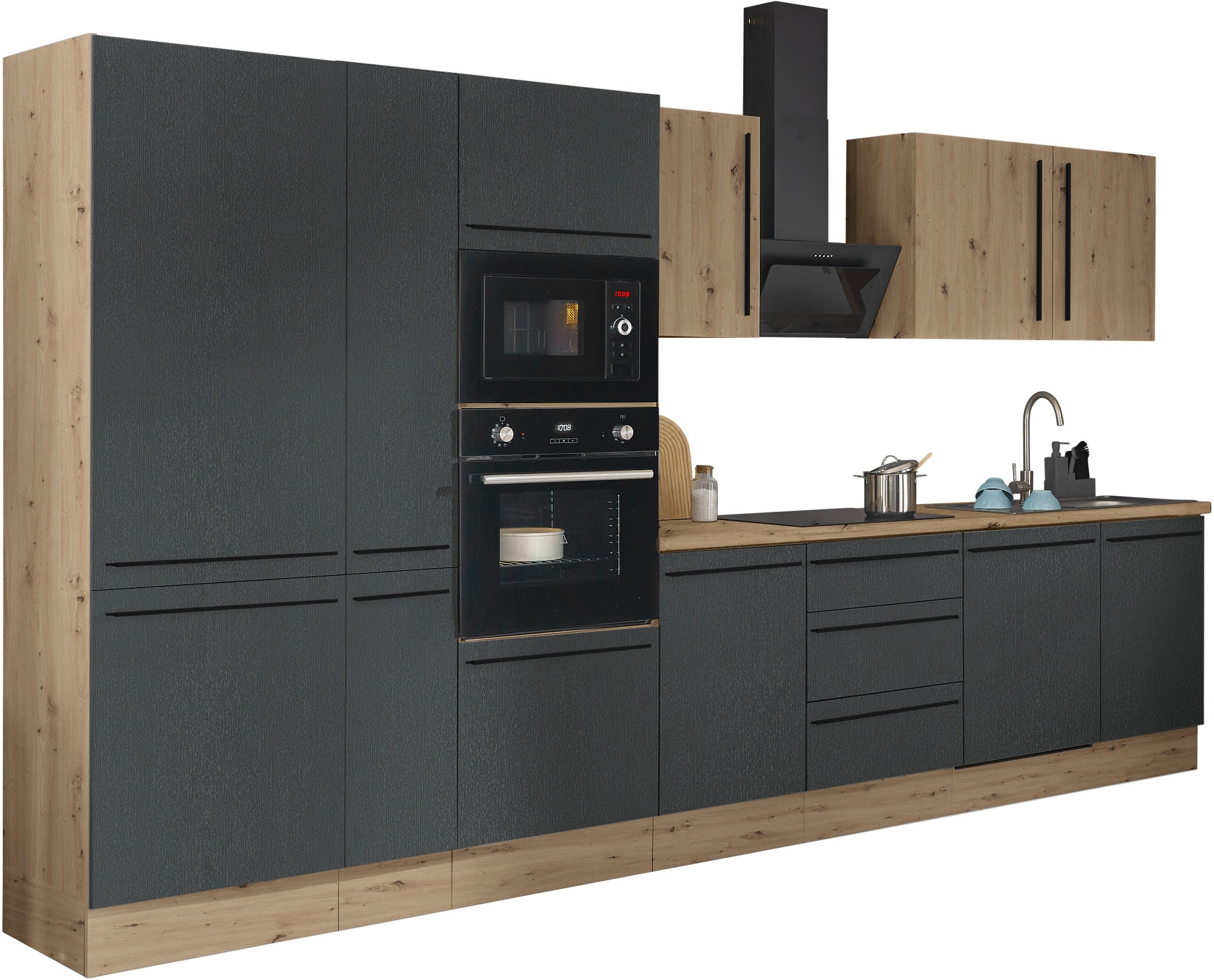 KOCHSTATION Küchenzeile »Florida«, Breite 370 cm, wahlweise mit E-Geräten,Softclose für Türen/Schubkästen