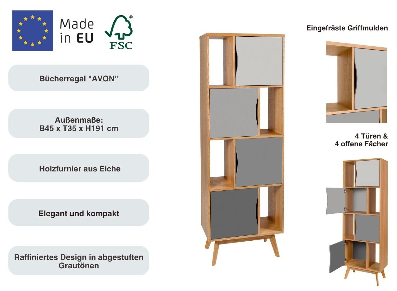 Thumbnail - Woodman Bücherregal "Avon" Höhe 191 cm, Holzfurnier aus Eiche, schlichtes skandinavisches Design